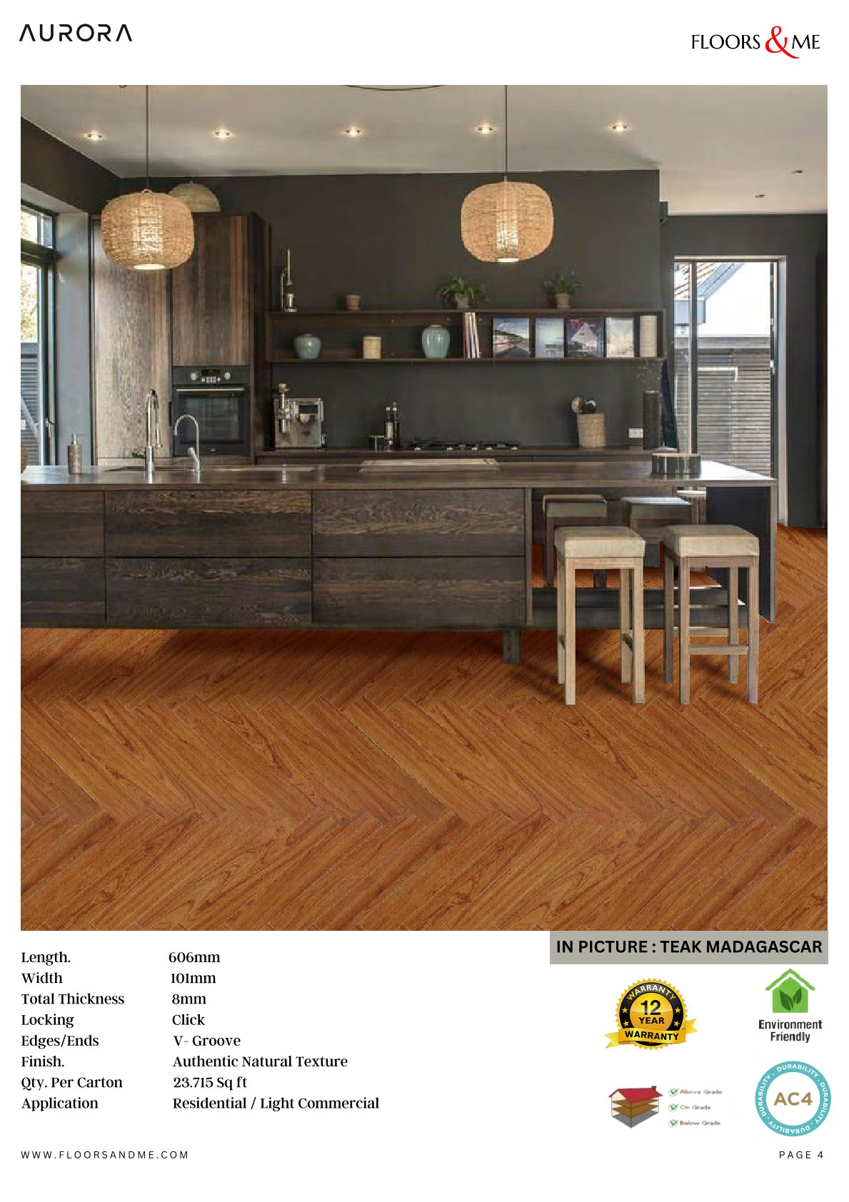 Teak Madagascar 8mm Herringbone Laminate Flooring