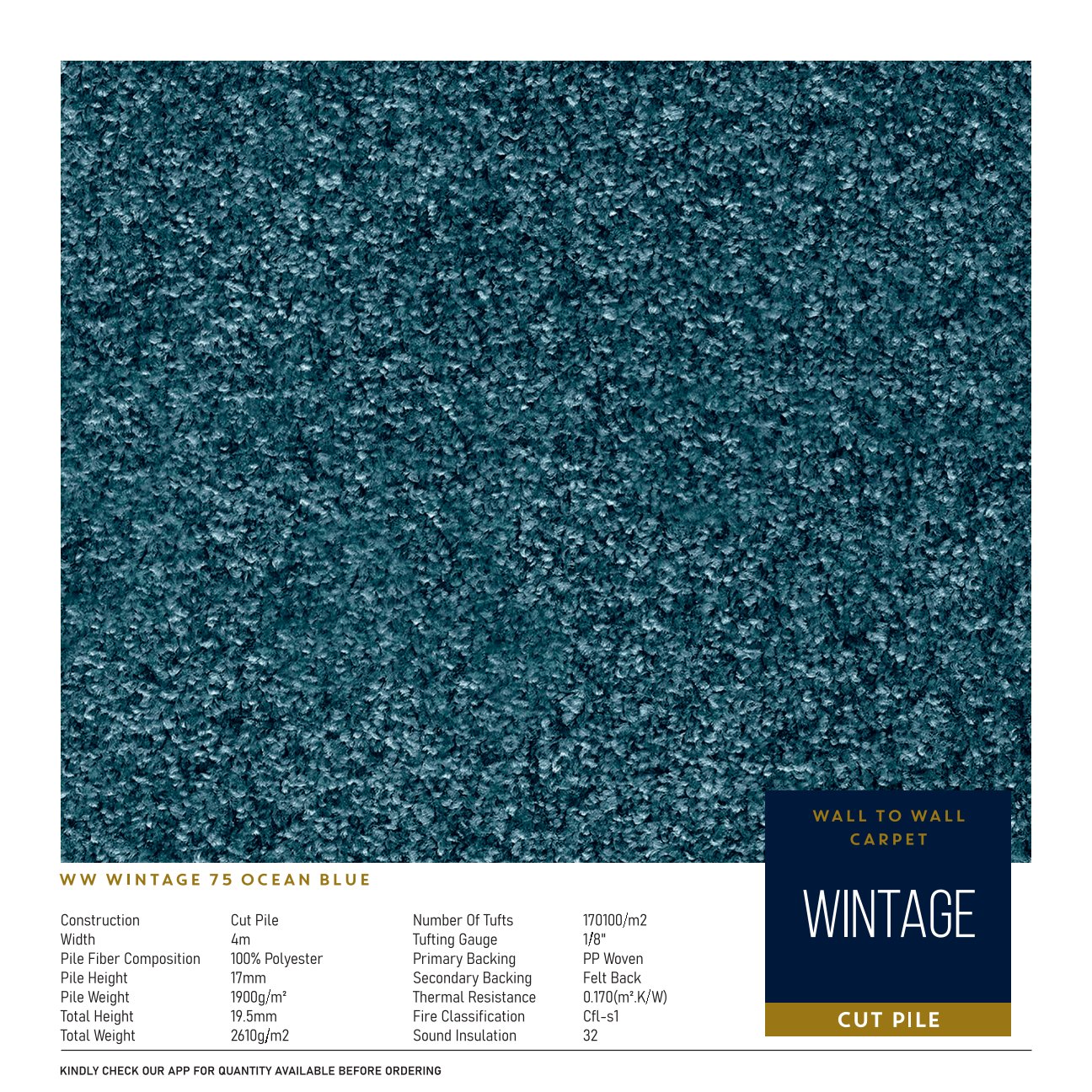 Divine Wintage 75 Ocean Blue Carpet Roll