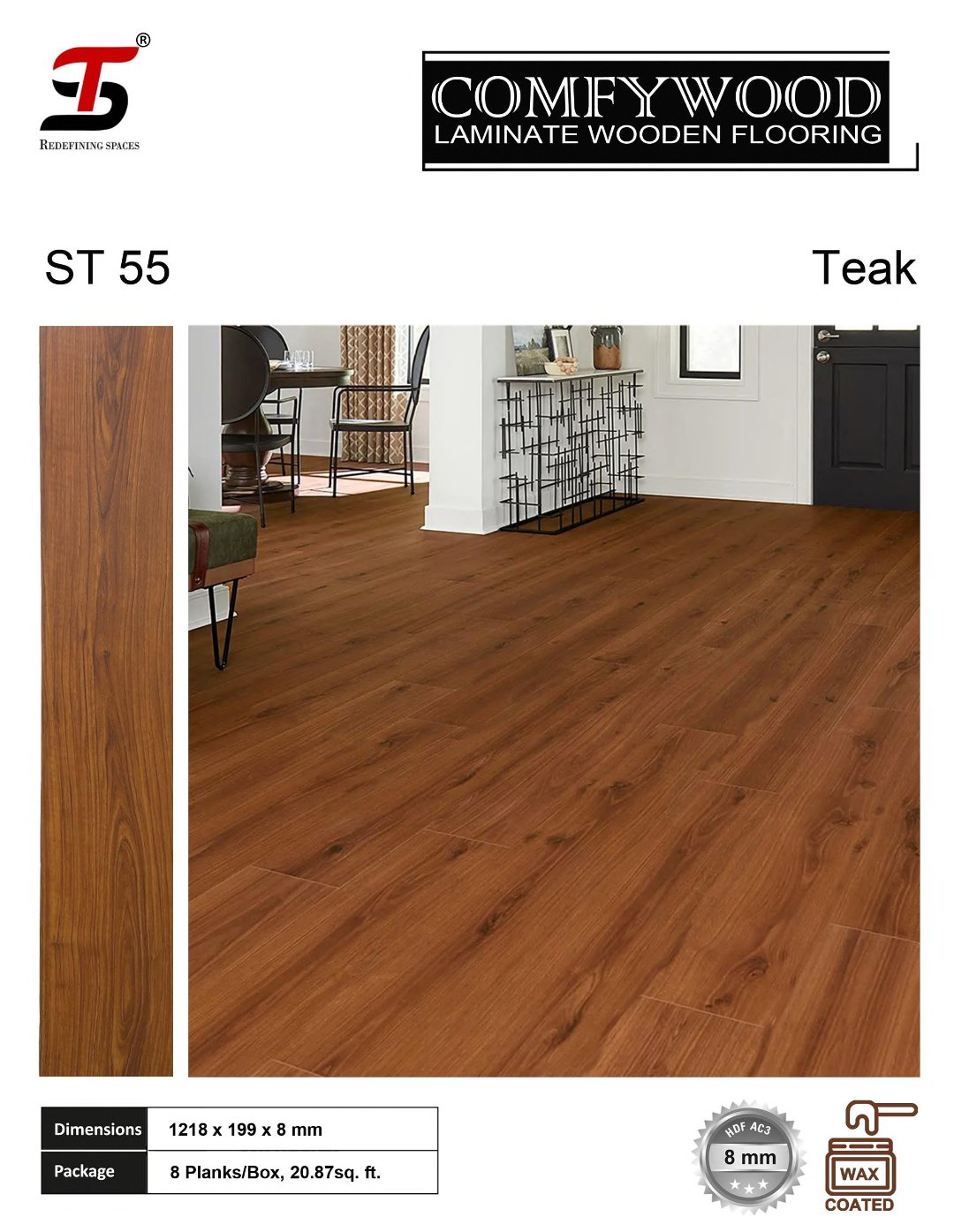 ST 55 Teak- ST Comfywood 8mm Laminate Flooring – Durable & Stylish