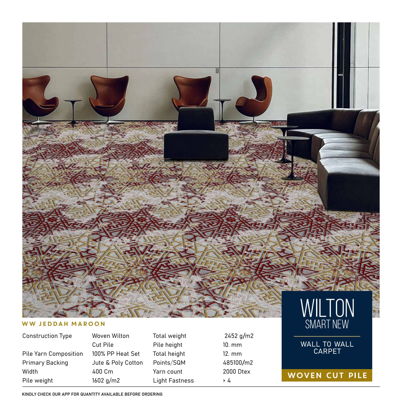 Divine Wilton Smart New Carpet Roll - Jeddah Maroon