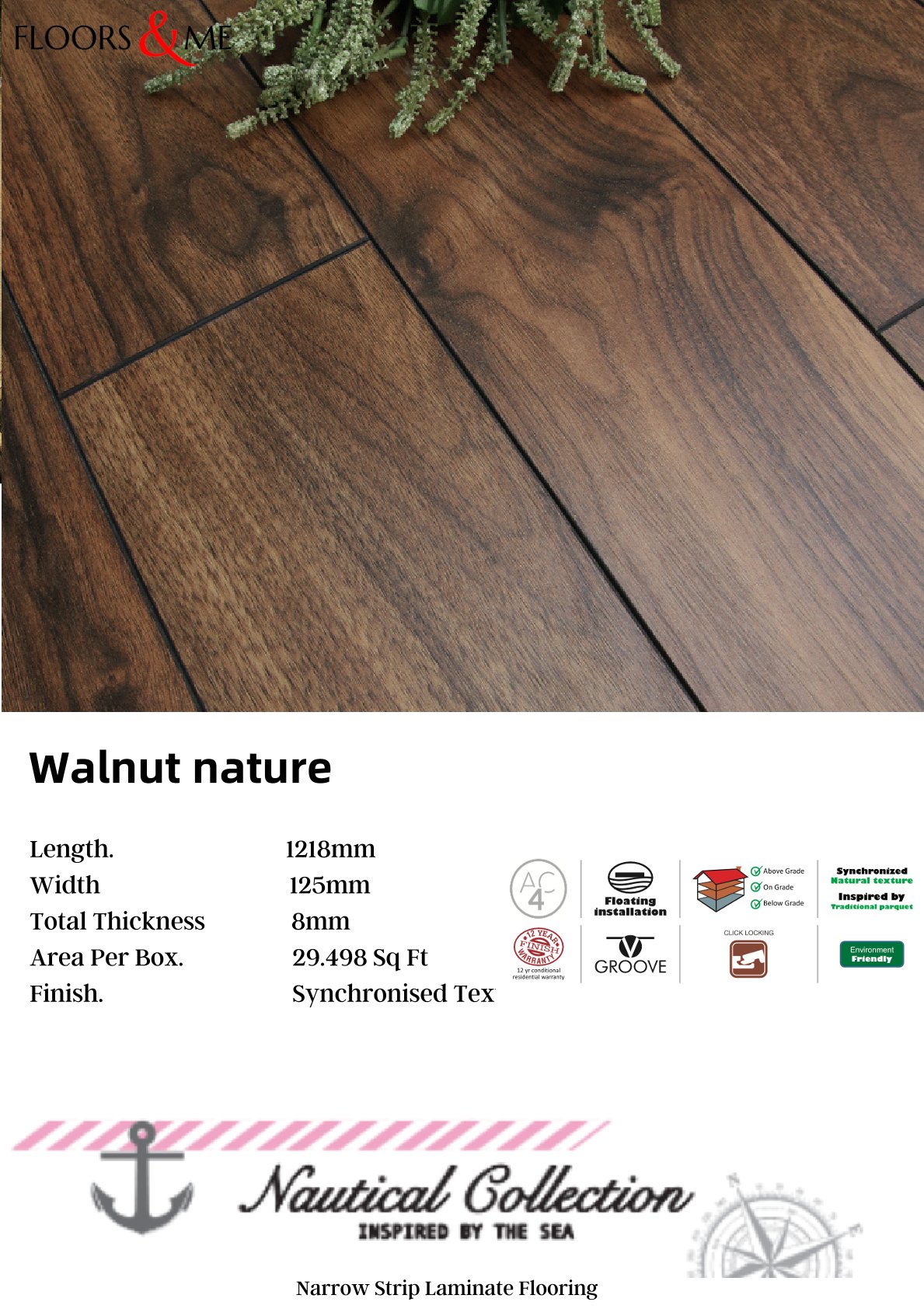 Walnut Nature 8mm Nautical Laminate Flooring