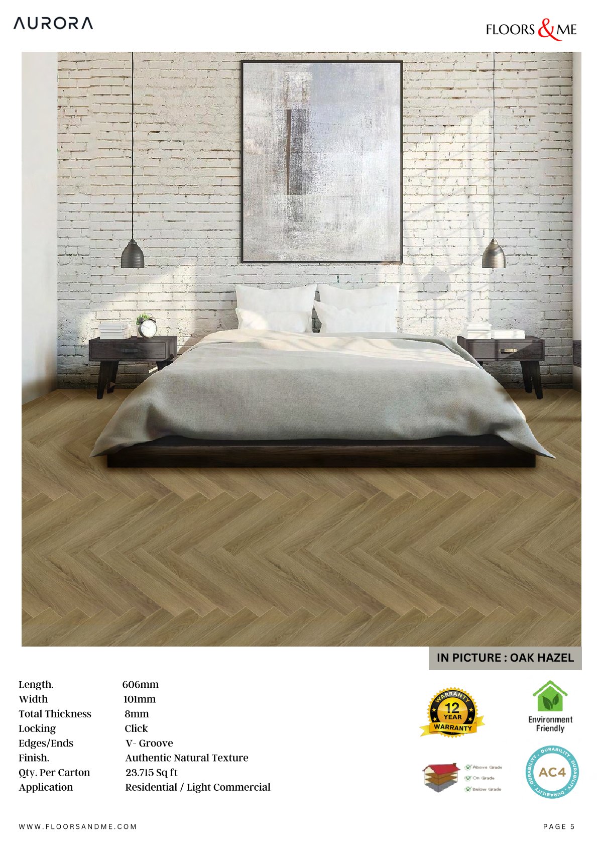 Oak Hazel Aurora Herringbone Laminate Flooring 8mm