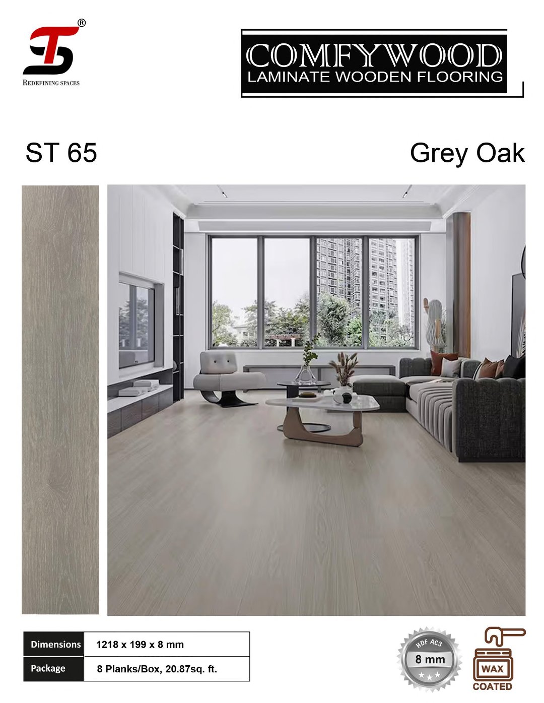 ST 65 Grey oak- ST Comfywood 8mm Laminate Flooring – Durable & Stylish