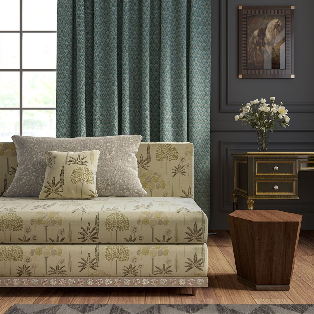 Vaya Gulmohar Himayat Oyster Grey Dull Gold Sofa Fabric