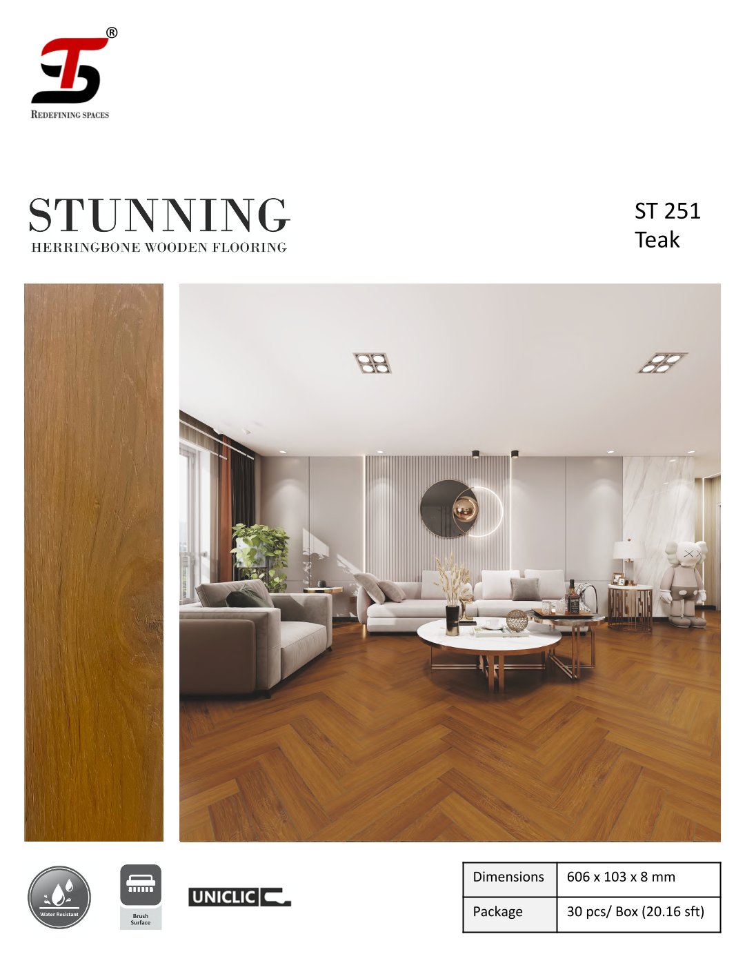 ST 251  Teak-Stunning 8mm Herringbone Wooden Flooring