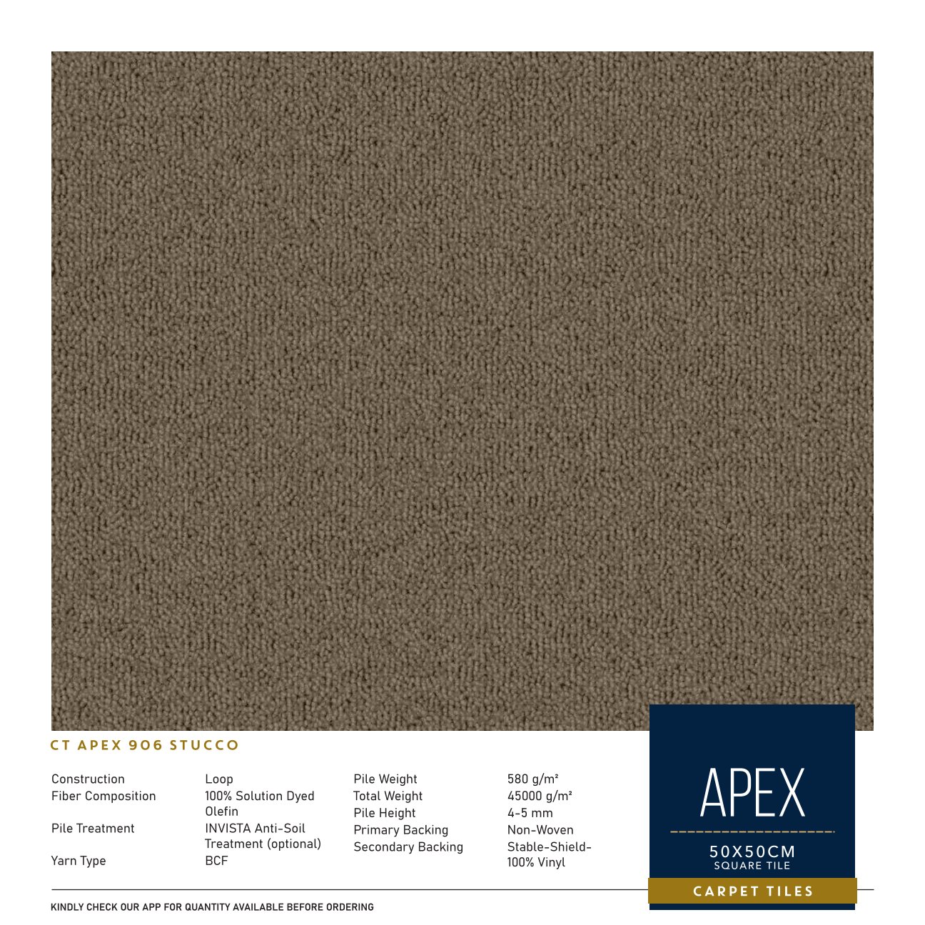 906 Stucco Apex Carpet Tile 50x50 cm - Durable & Stylish