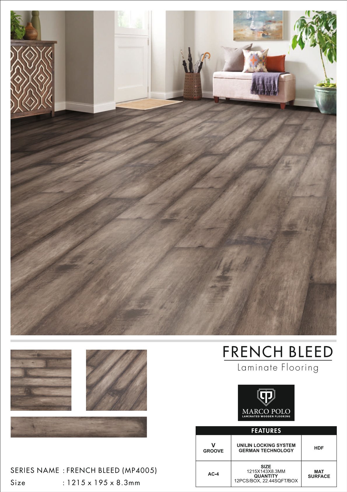 MP-4005 French Bleed Marcopolo Laminate Flooring 8.3mm