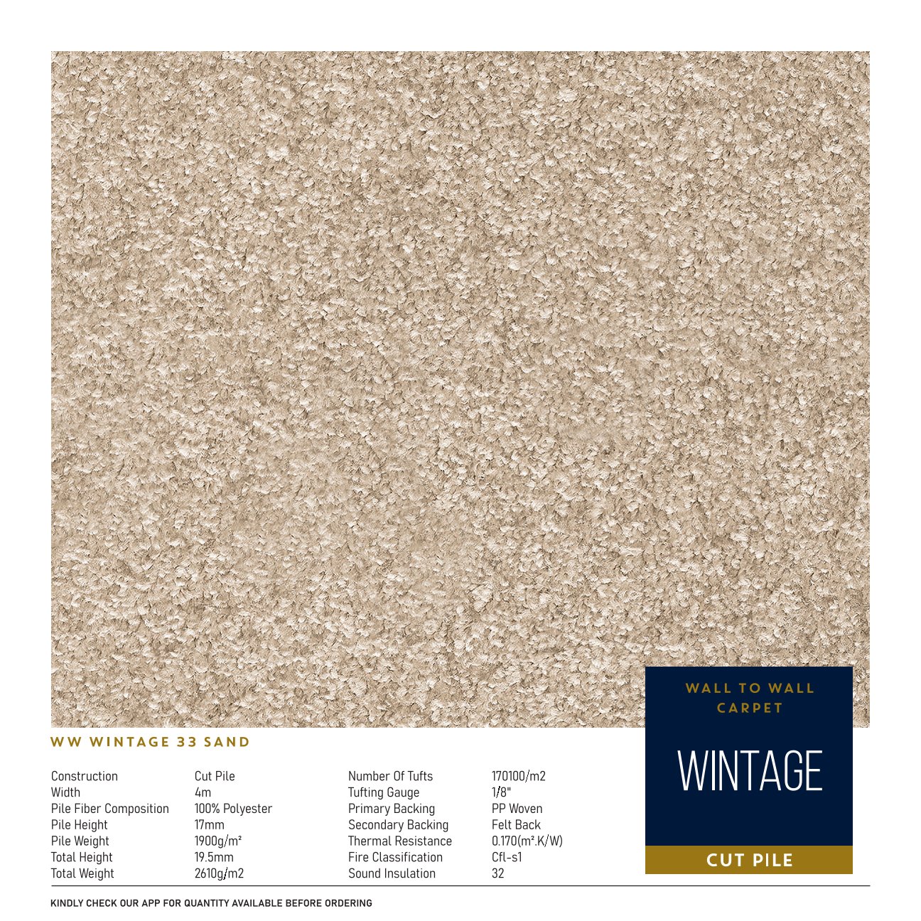 Divine Wintage 33 Sand Carpet Roll - Durable & Elegant