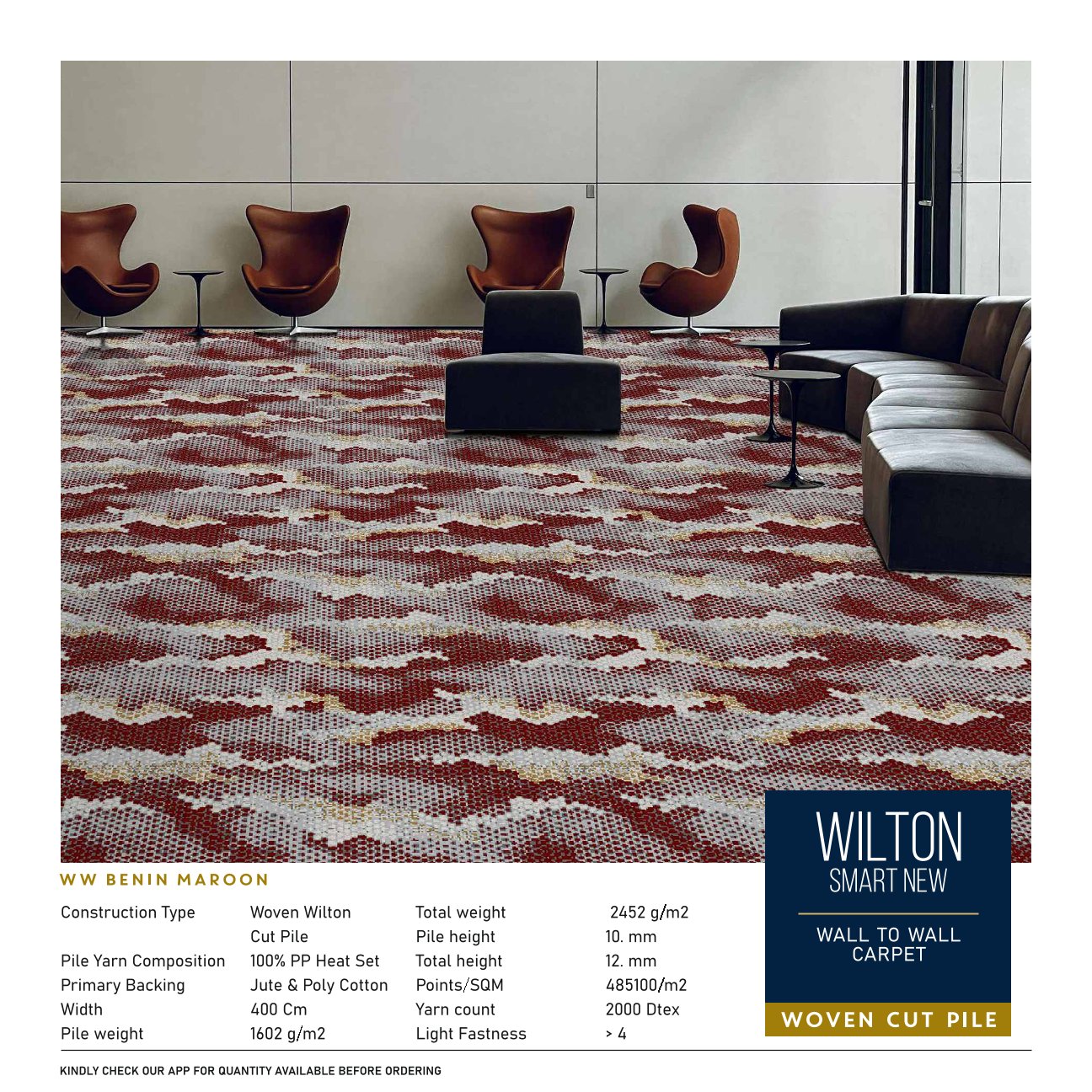 Divine Wilton Smart New Carpet Roll - Benin Maroon