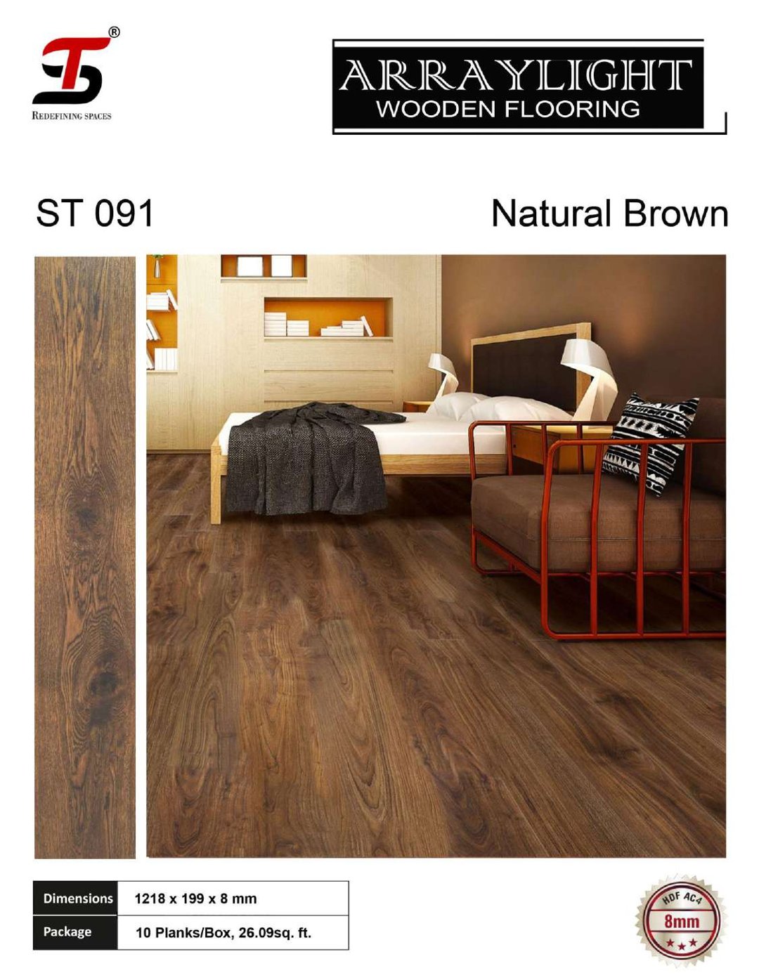 ST 091 natural brown -Arraylight 8mm Laminate Flooring – Durable & Stylish