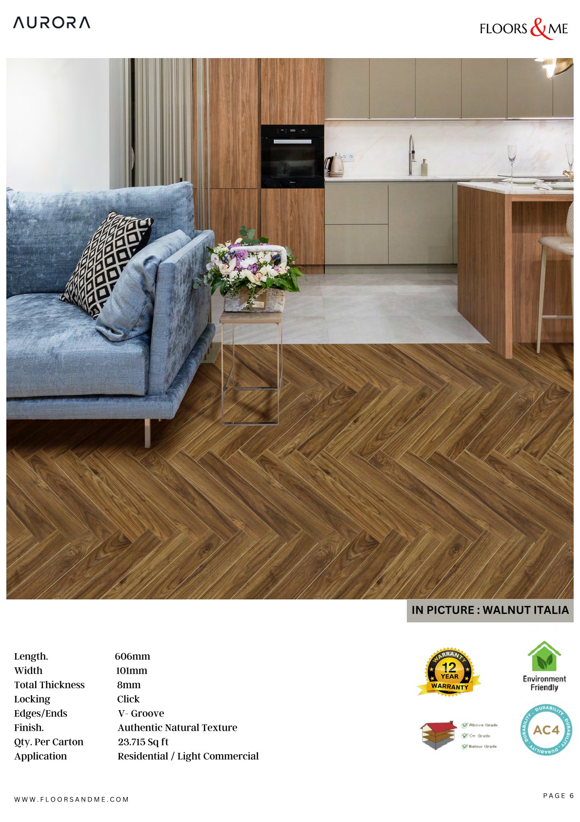 Walnut Italia Aurora Herringbone Laminate Flooring 8mm