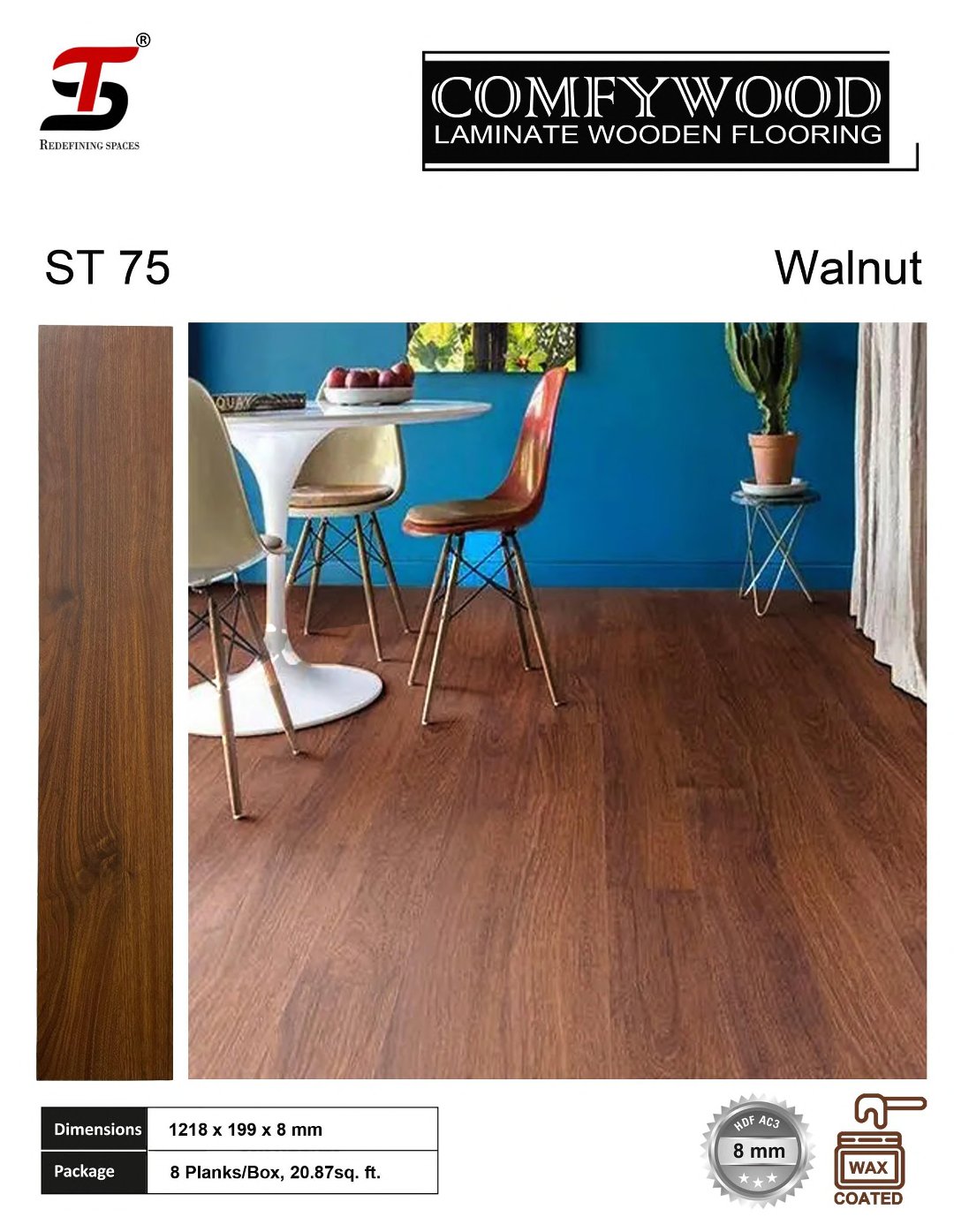 ST 75 walnut- ST Comfywood 8mm Laminate Flooring – Durable & Stylish