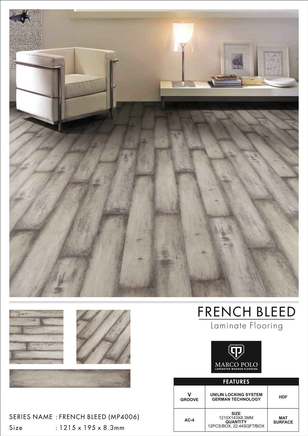 MP-4006 French Bleed Marcopolo Laminate Flooring 8.3mm