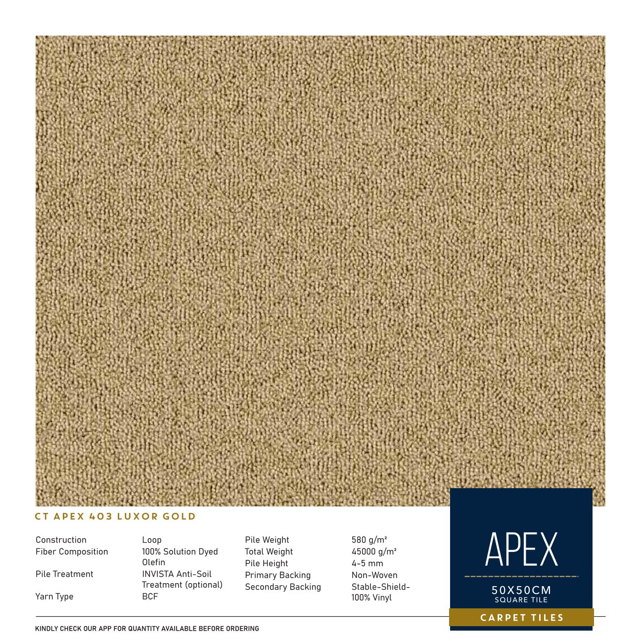 403 Luxor Gold Apex Carpet Tile 50x50cm