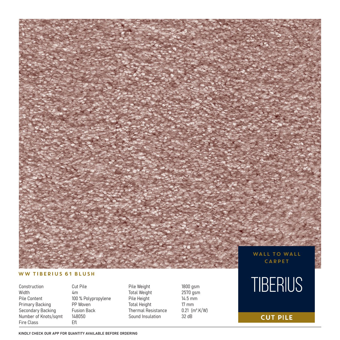 Divine Tiberius Carpet Roll 61 Blush - Luxurious Flooring