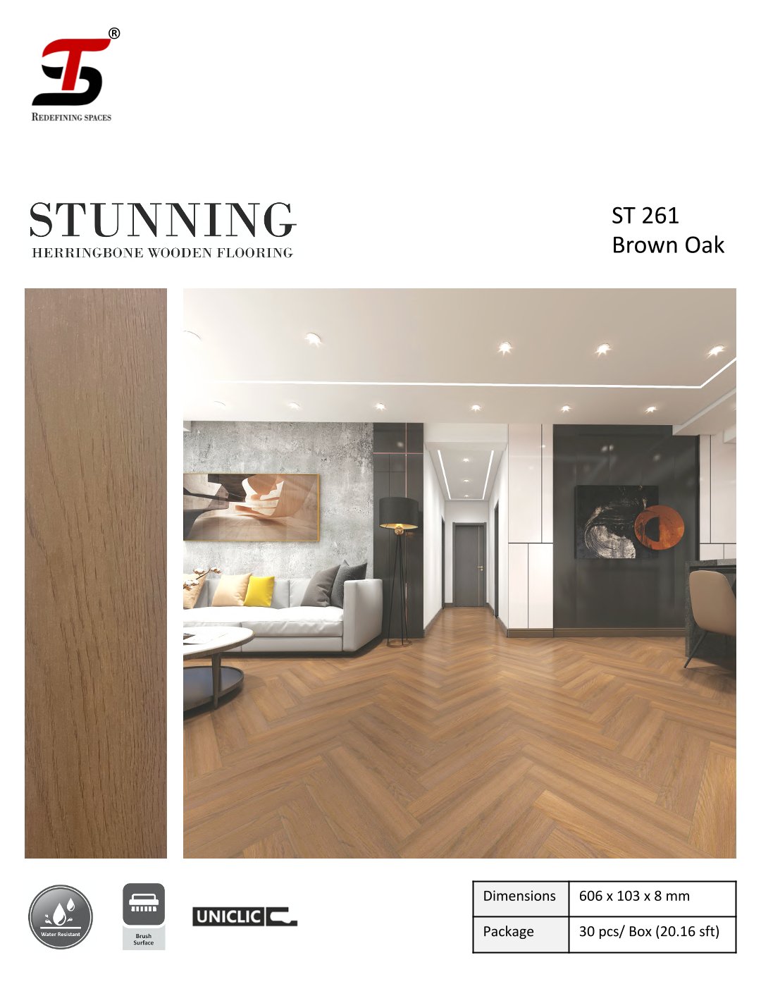 ST 261  Brown Oak-Stunning 8mm Herringbone Wooden Flooring