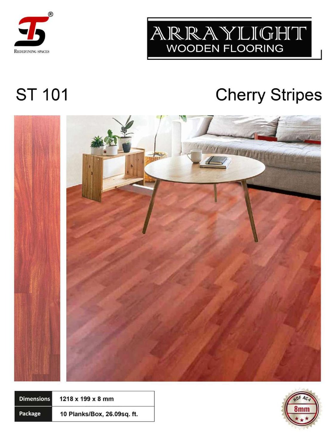 ST 101 cherry stripes -Arraylight 8mm Laminate Flooring – Durable & Stylish