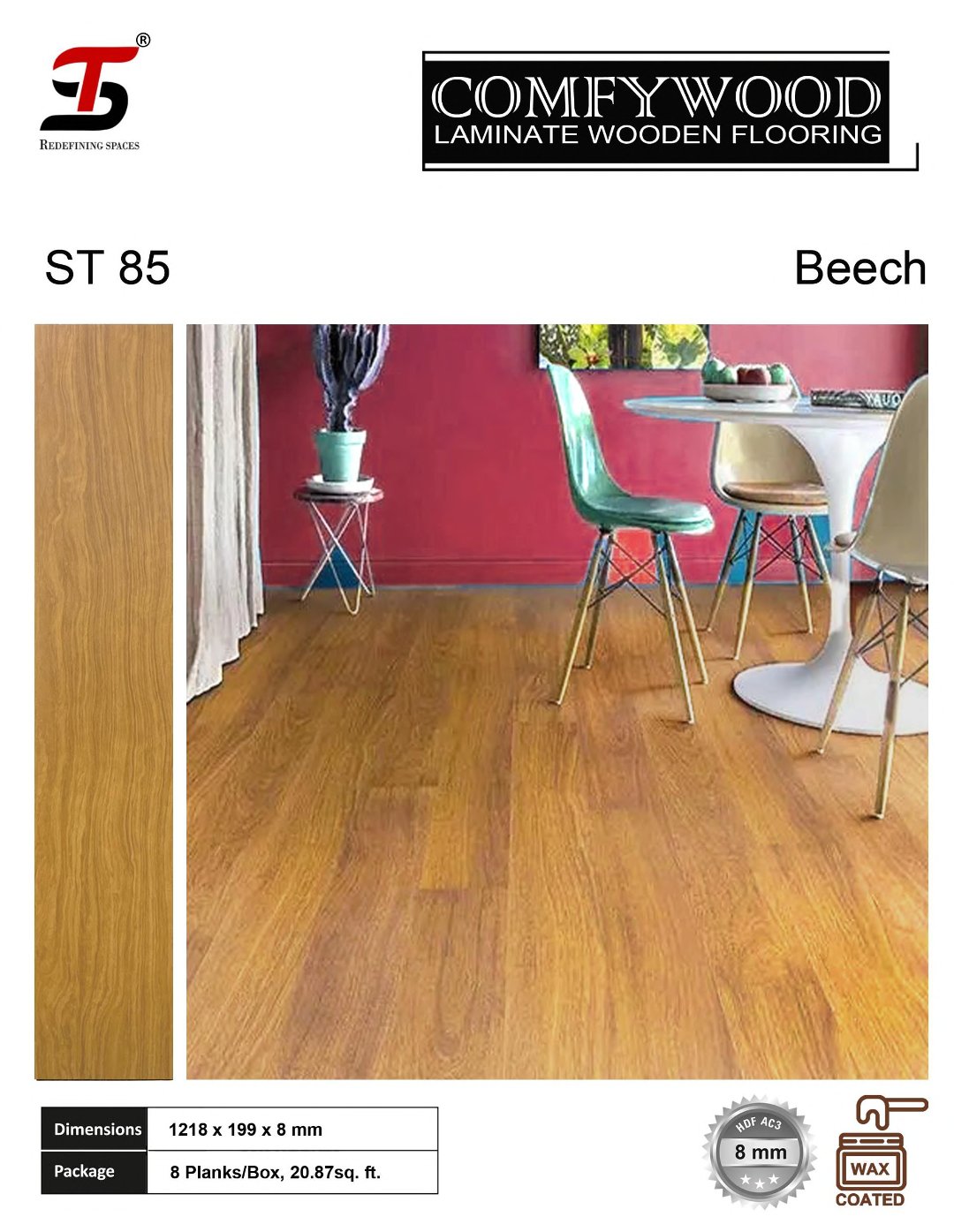 ST 85 Beech- ST Comfywood 8mm Laminate Flooring – Durable & Stylish