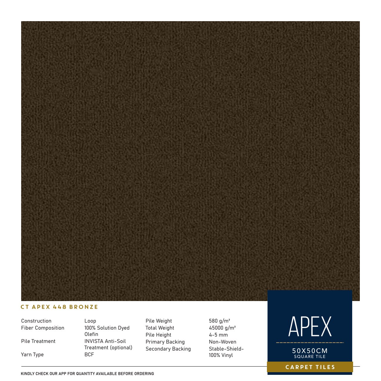 448 Bronze Apex Carpet Tile 50x50cm – Durable & Stylish