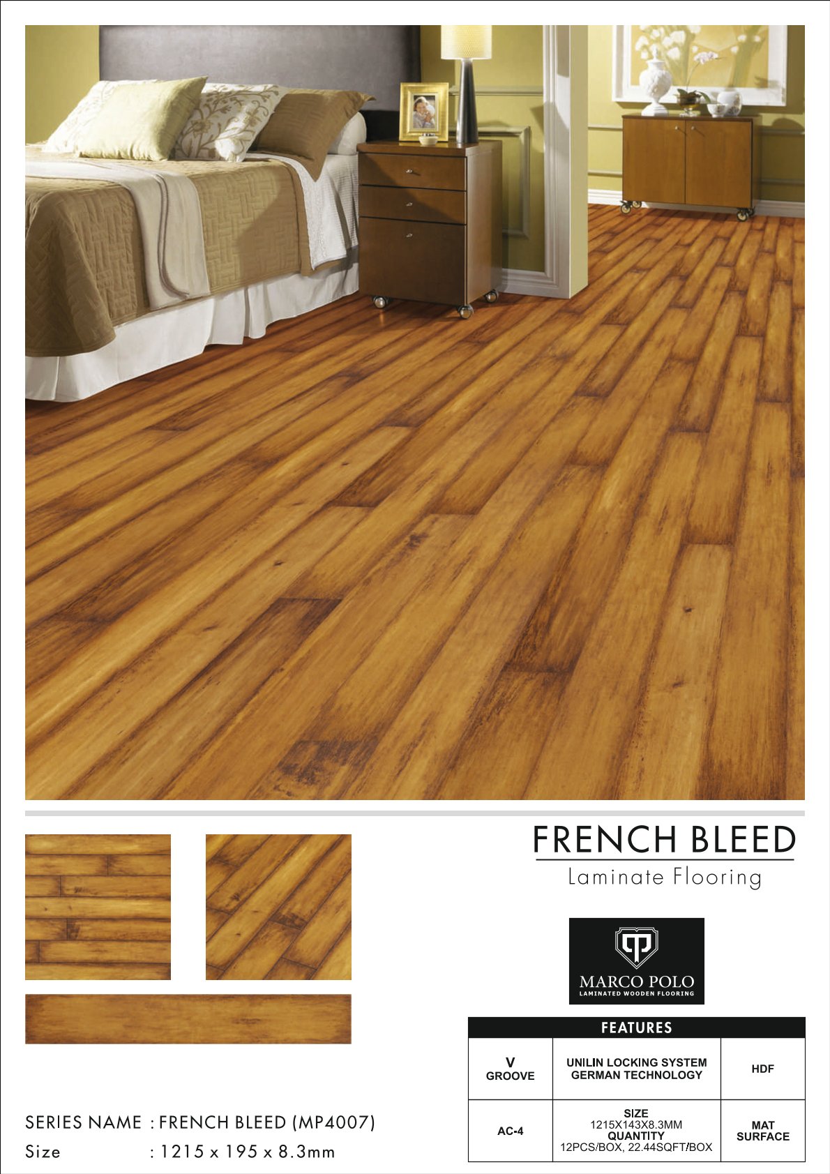 MP-4007 French Bleed Marcopolo Laminate Flooring 8.3mm