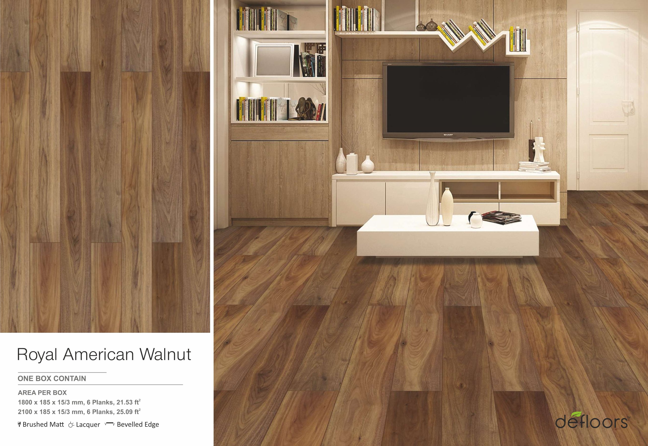 Royal American Walnut -Lodge Defloor Laminate Flooring 15/3mm Thick