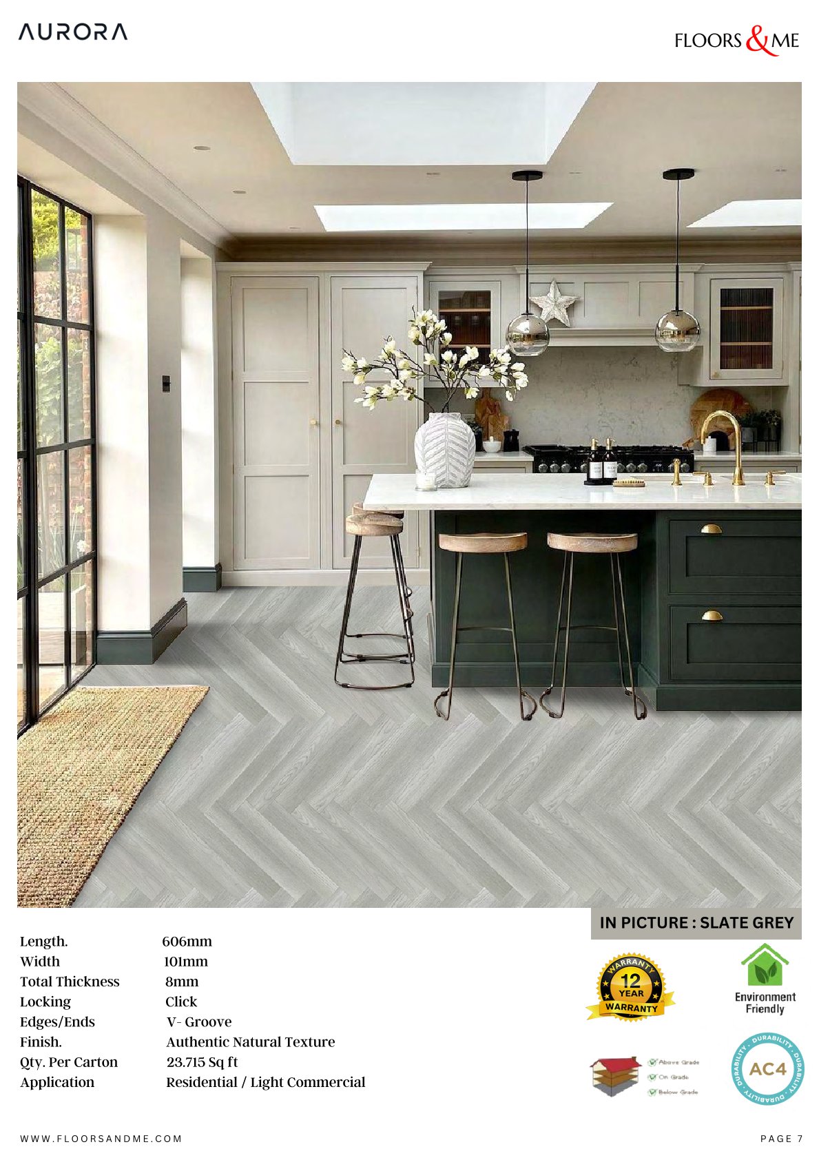 Slate Grey Aurora Herringbone Laminate Flooring 8mm