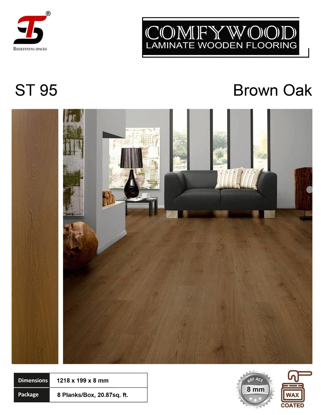 ST 95 Brown oak- ST Comfywood 8mm Laminate Flooring – Durable & Stylish