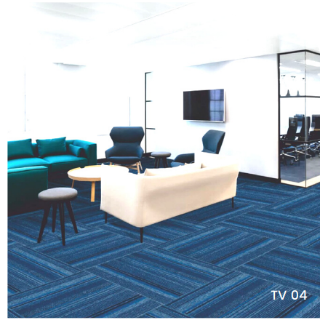 Blue Carpet Tile, Level Loop Pile, 50cm x 50cm, 24 Tiles