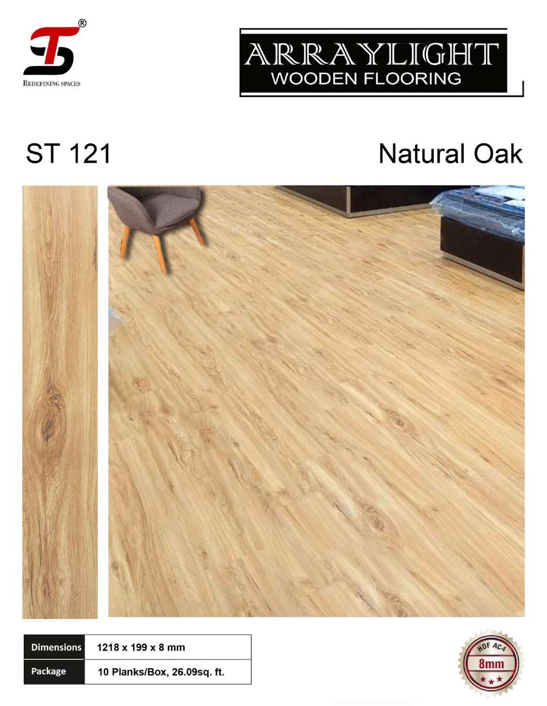 ST 121 natural oak -Arraylight 8mm Laminate Flooring – Durable & Stylish