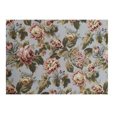 Red Rose Design Blue Jacquard Sofa Fabric - Style No. 15