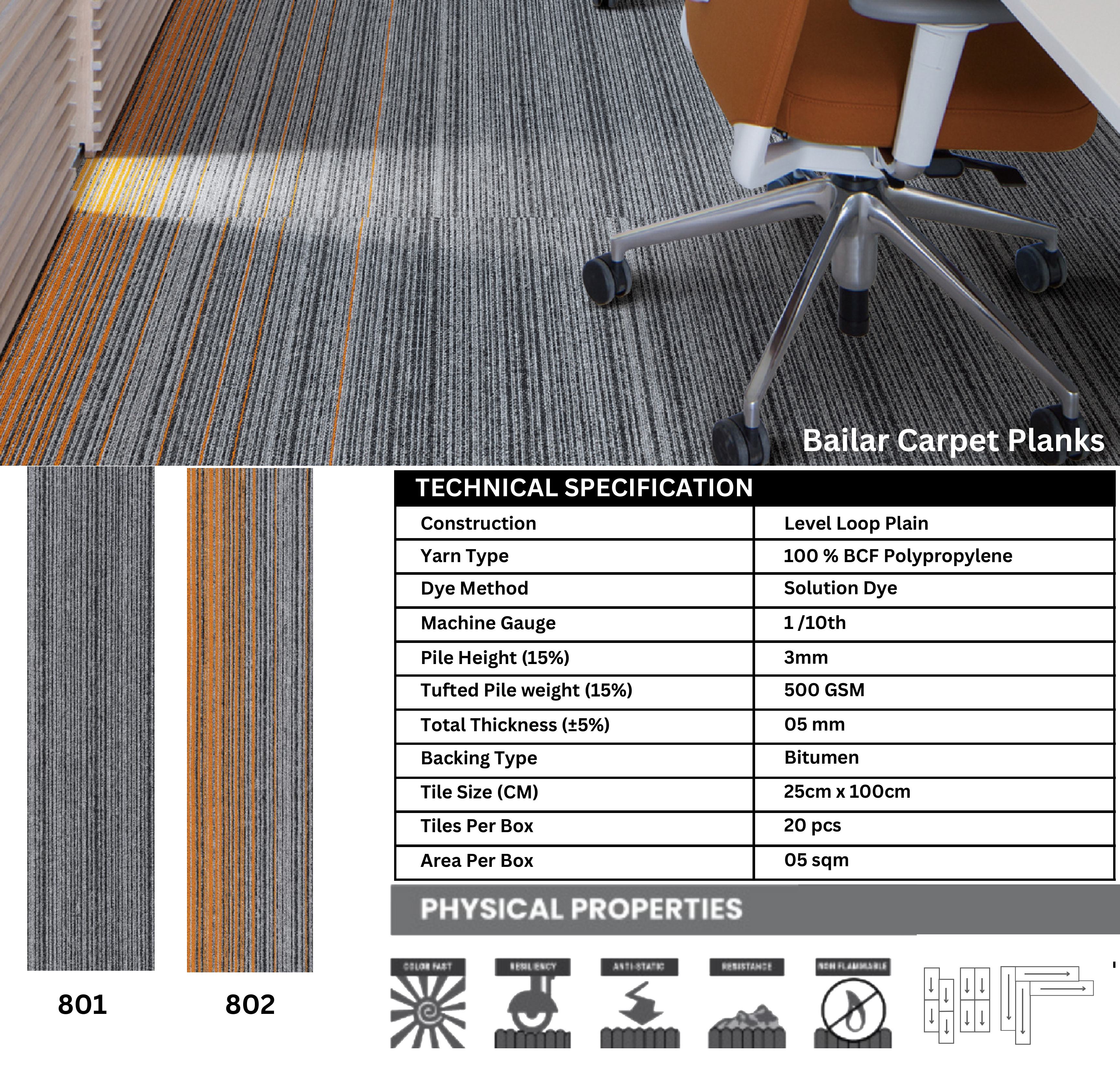 Bailar Carpet Planks 25x100cm Shade-801 & 802