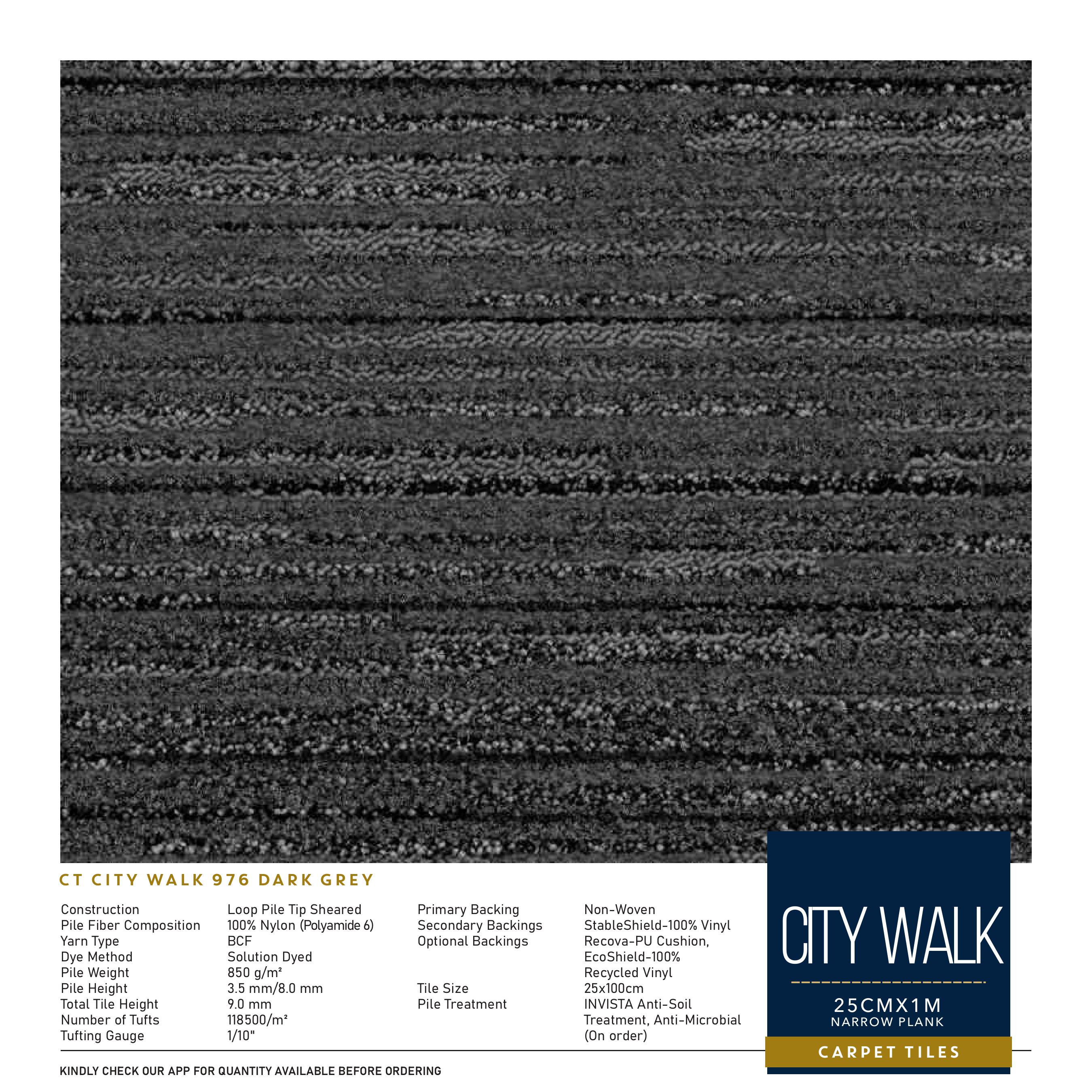 City Walk Divine Carpet Tile - 25CMX1M Narrow Plank