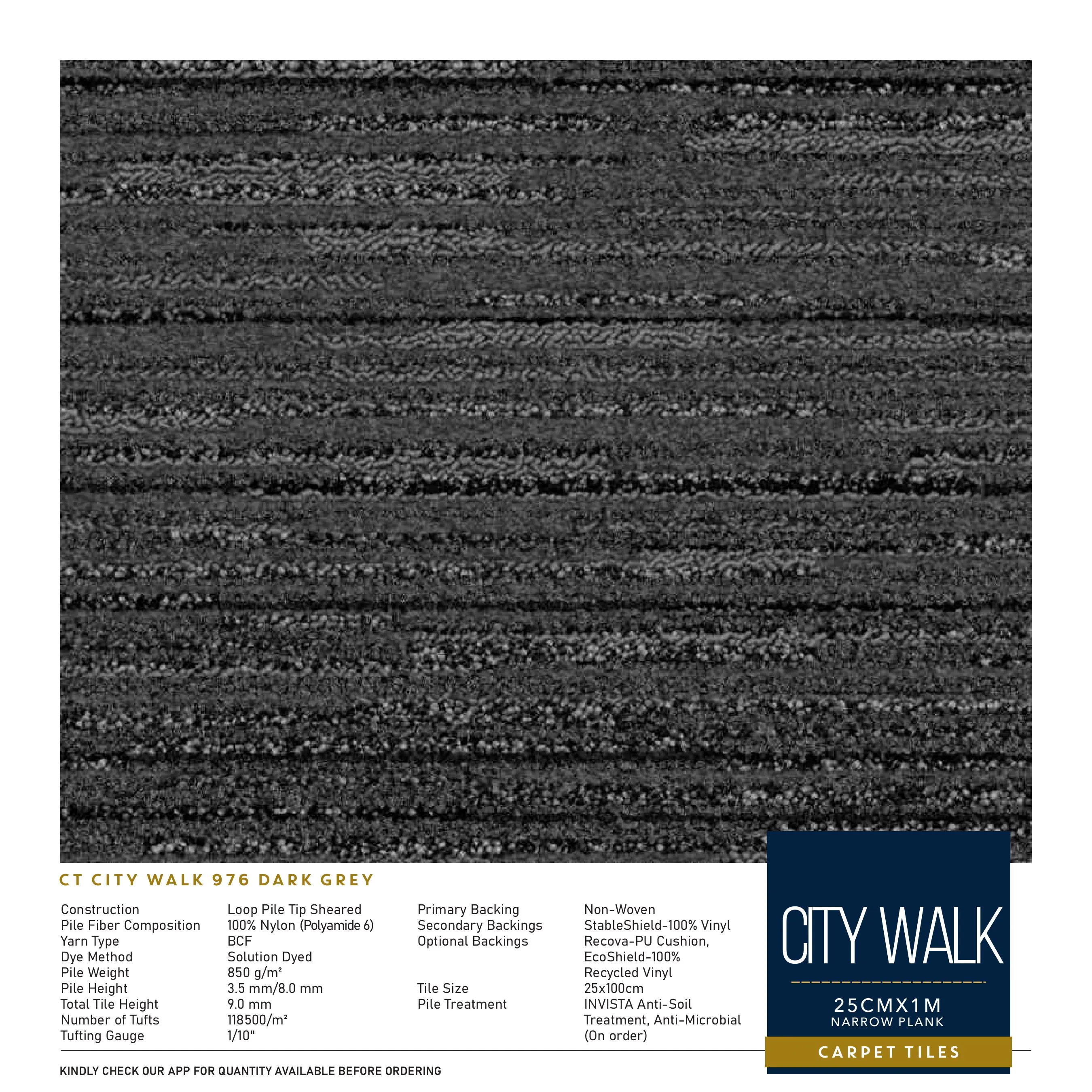 City Walk Divine Carpet Tile - 25CMX1M Narrow Plank