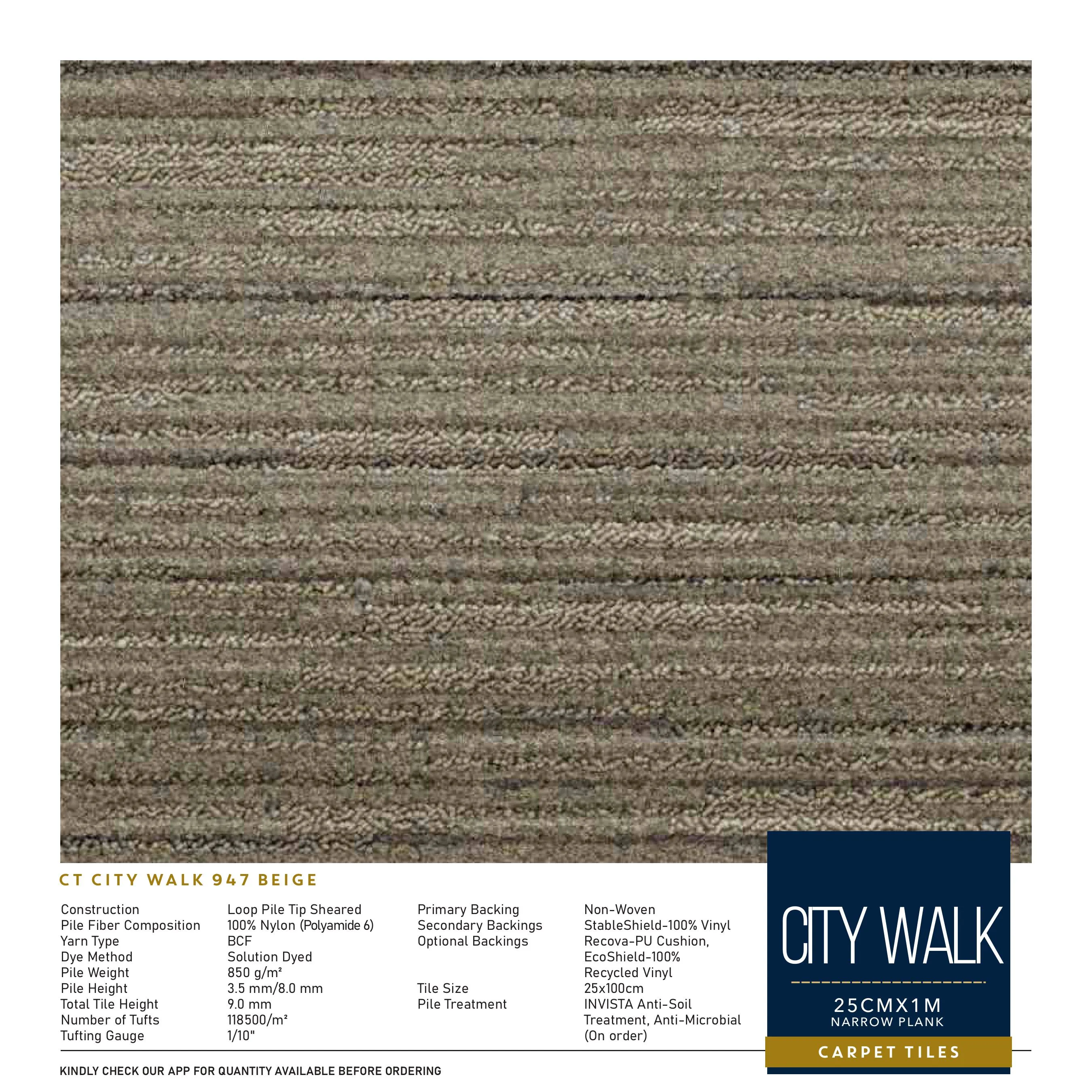 City Walk Divine Carpet Tile - 25CMX1M Narrow Plank