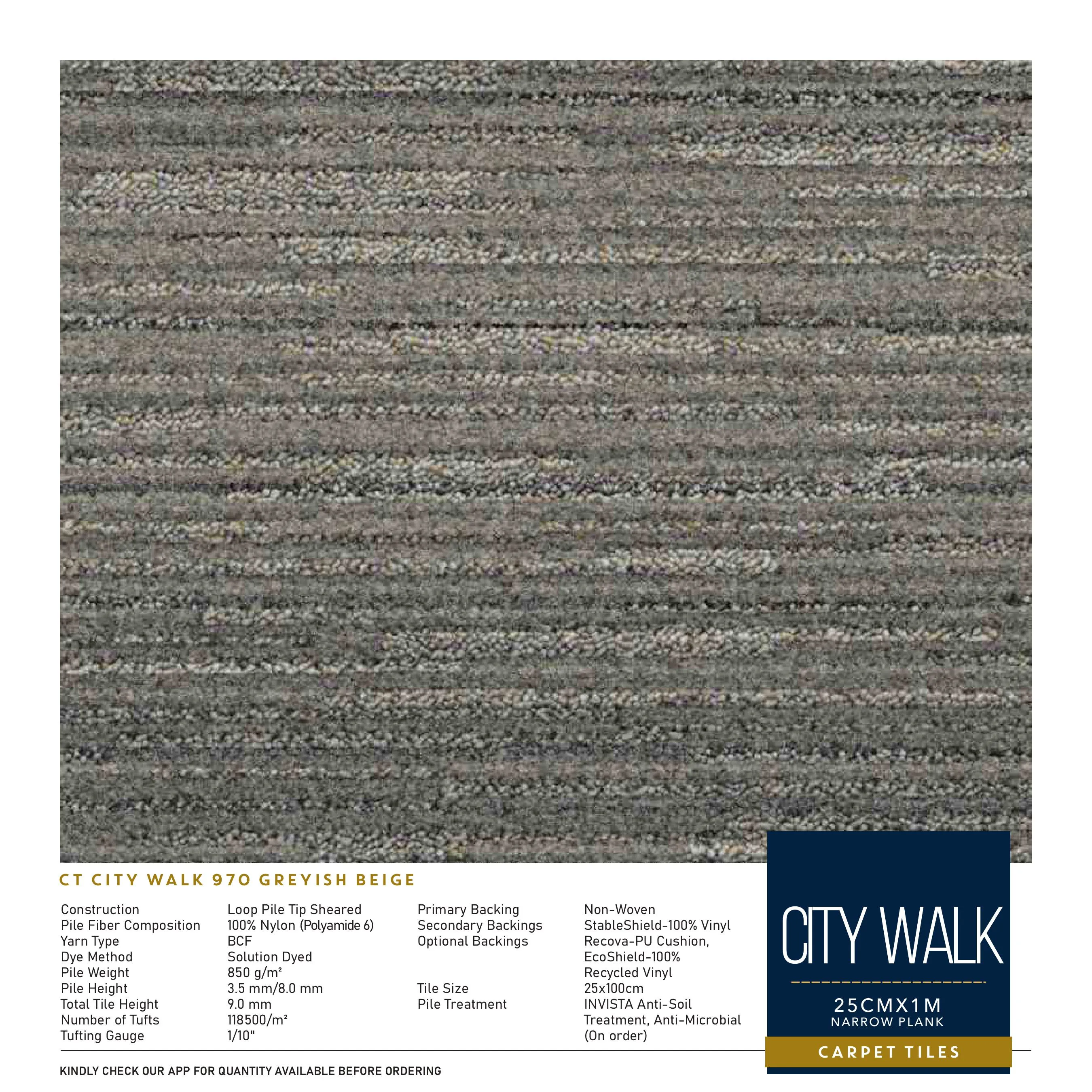City Walk Divine Carpet Tile - 25CMX1M Narrow Plank
