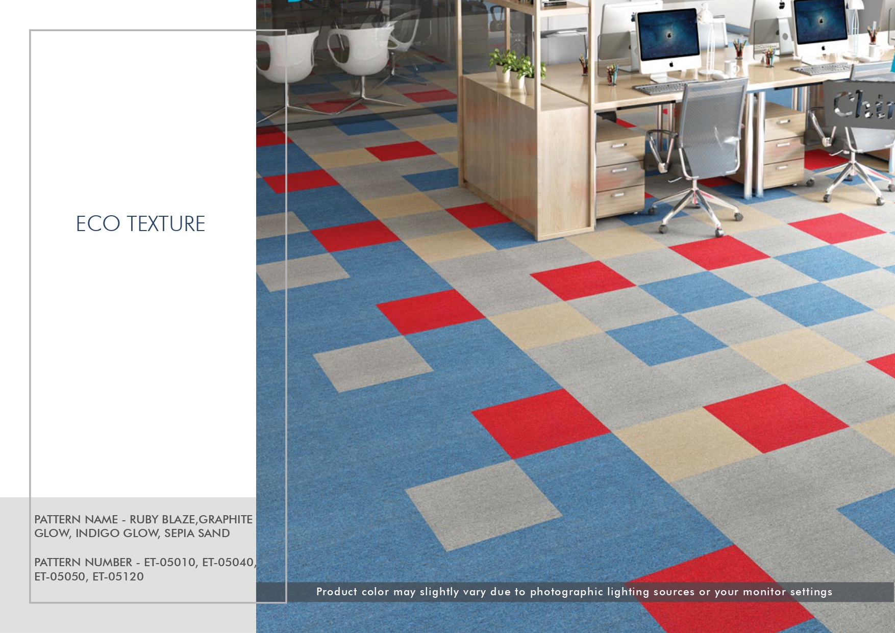 RUBY BLAZE,GRAPHITE GLOW, INDIGO GLOW, SEPIA SAND  ET-05010 Eco Texture Excel Prime Carpet Tile - Durable & Stylish