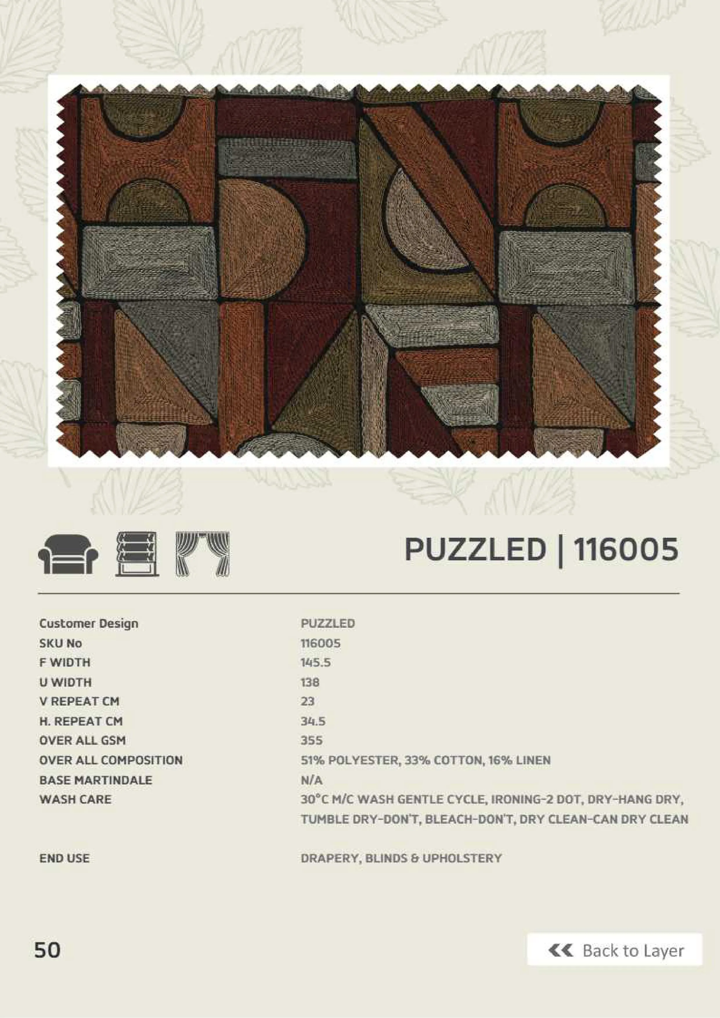 Puzzled 116005 Linen Fabric – Intricate Modern Design