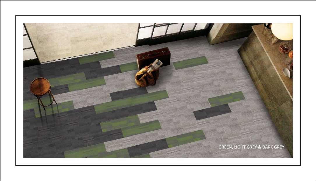 Excel Cloud Carpet Tile - Green, Light Grey, Dark Grey