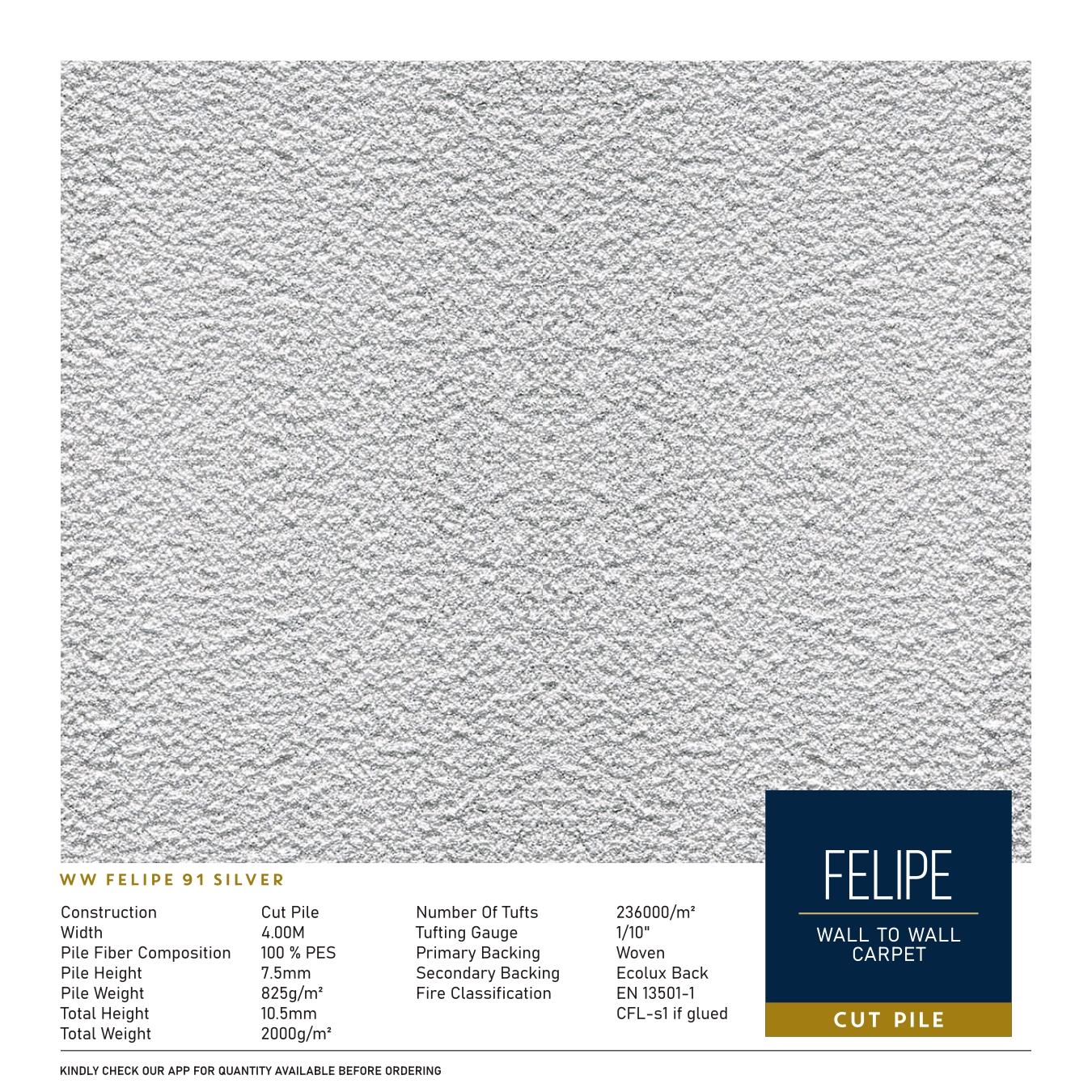 WW Felipe 91 Silver Carpet Tile – Stylish & Durable