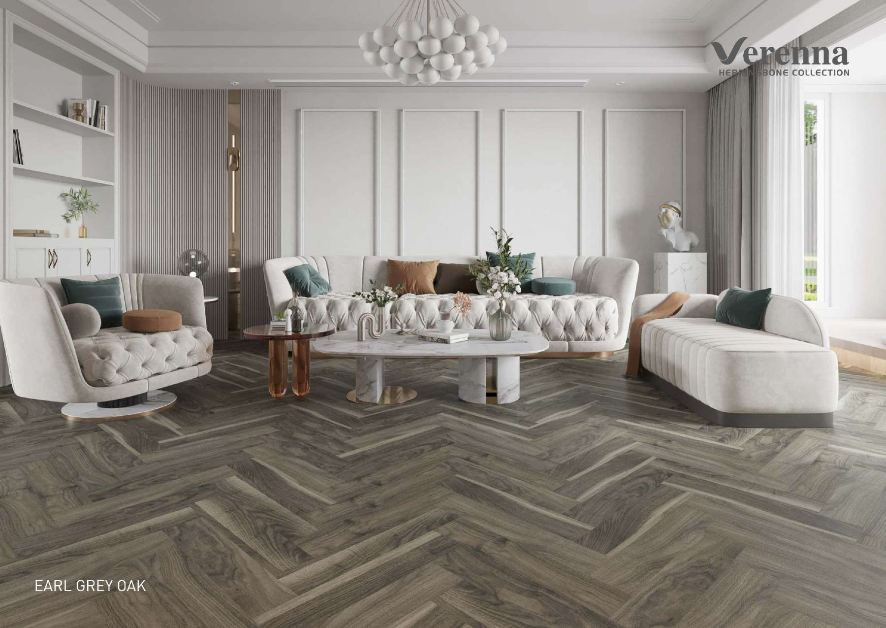 600x100x8.3mm Earl Grey Oak Farsh Herringbone Flooring