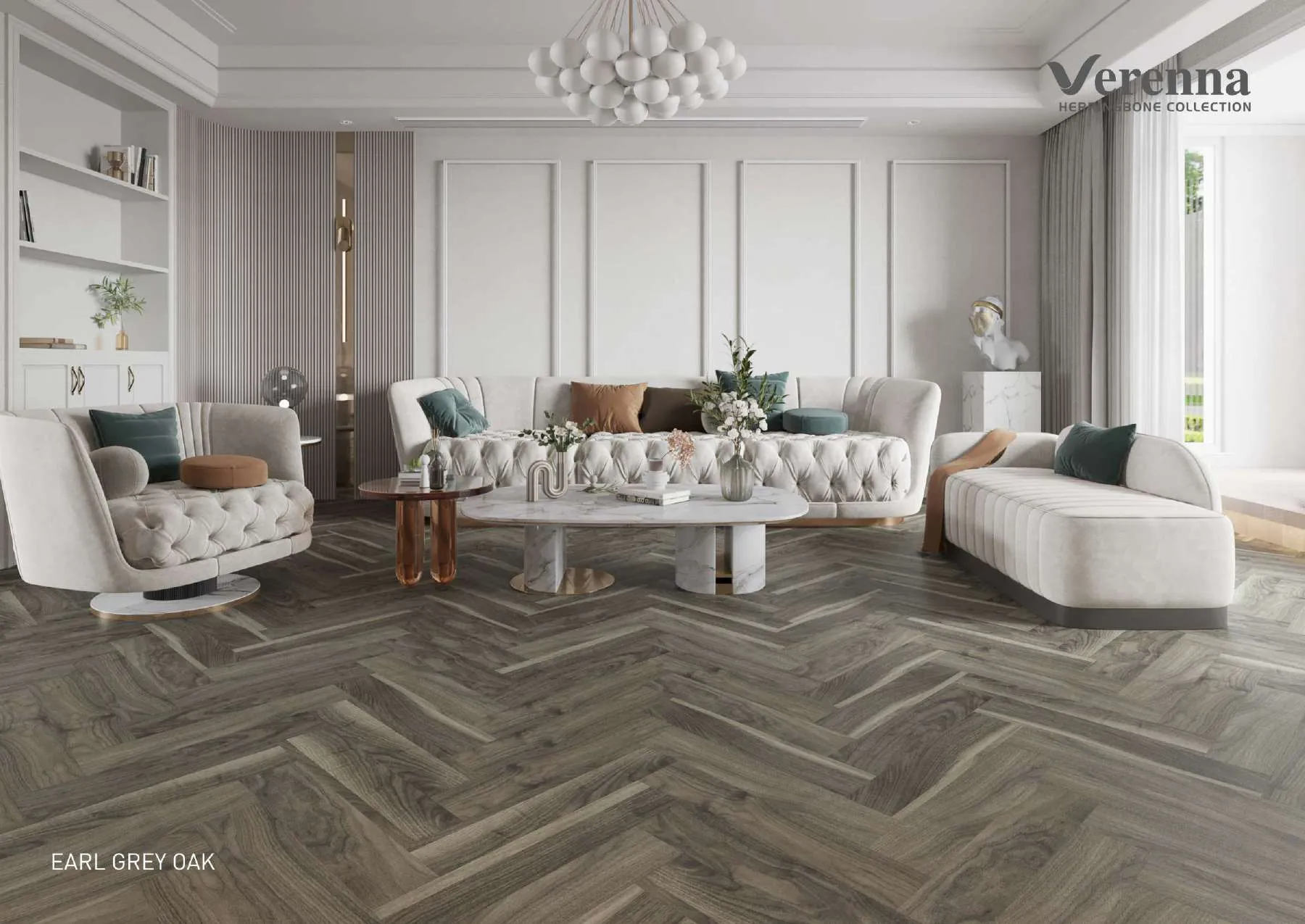 600x100x8.3mm Earl Grey Oak Farsh Herringbone Flooring