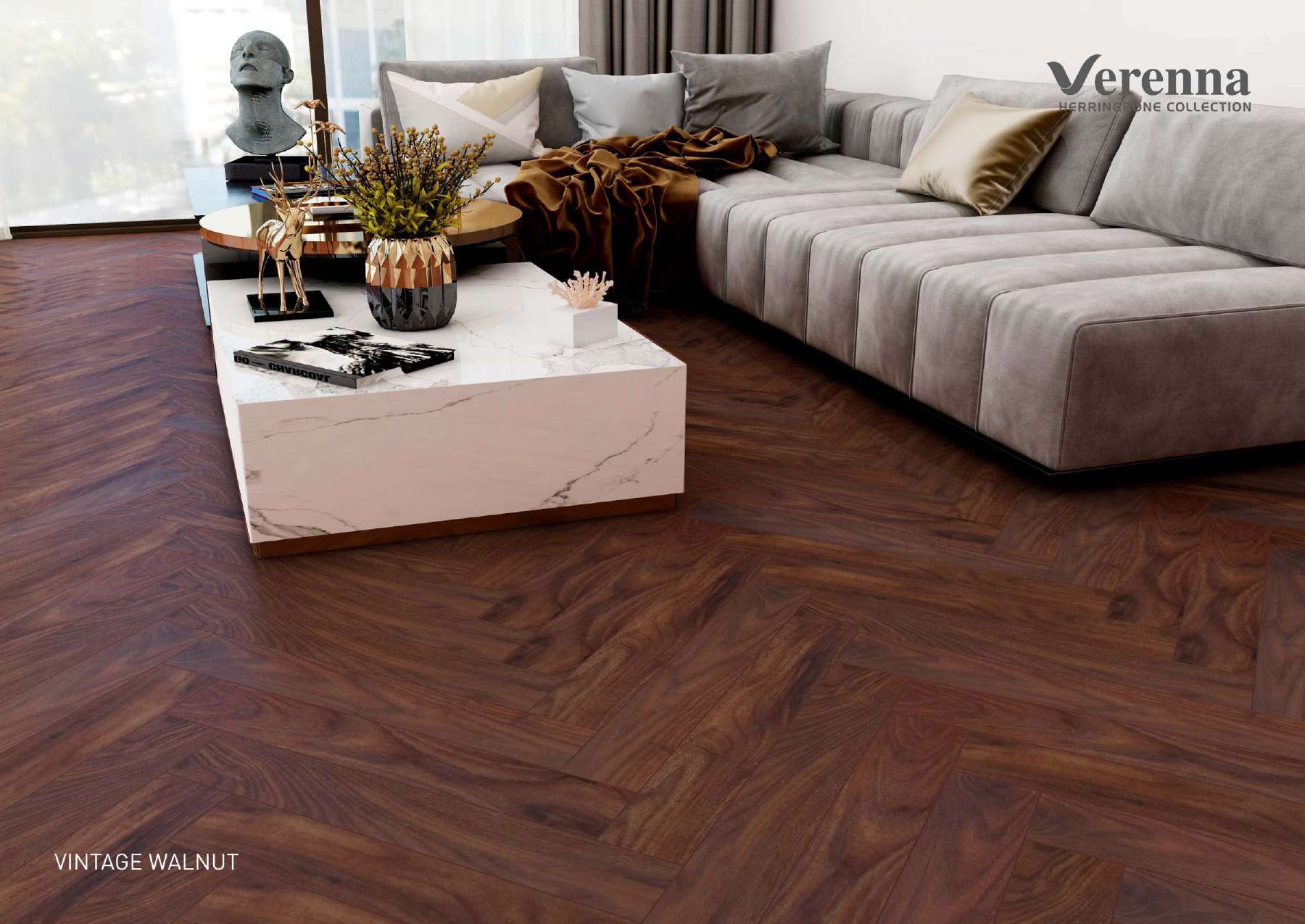 600x100x8.3mm Vintage Walnut Farsh Herringbone Flooring