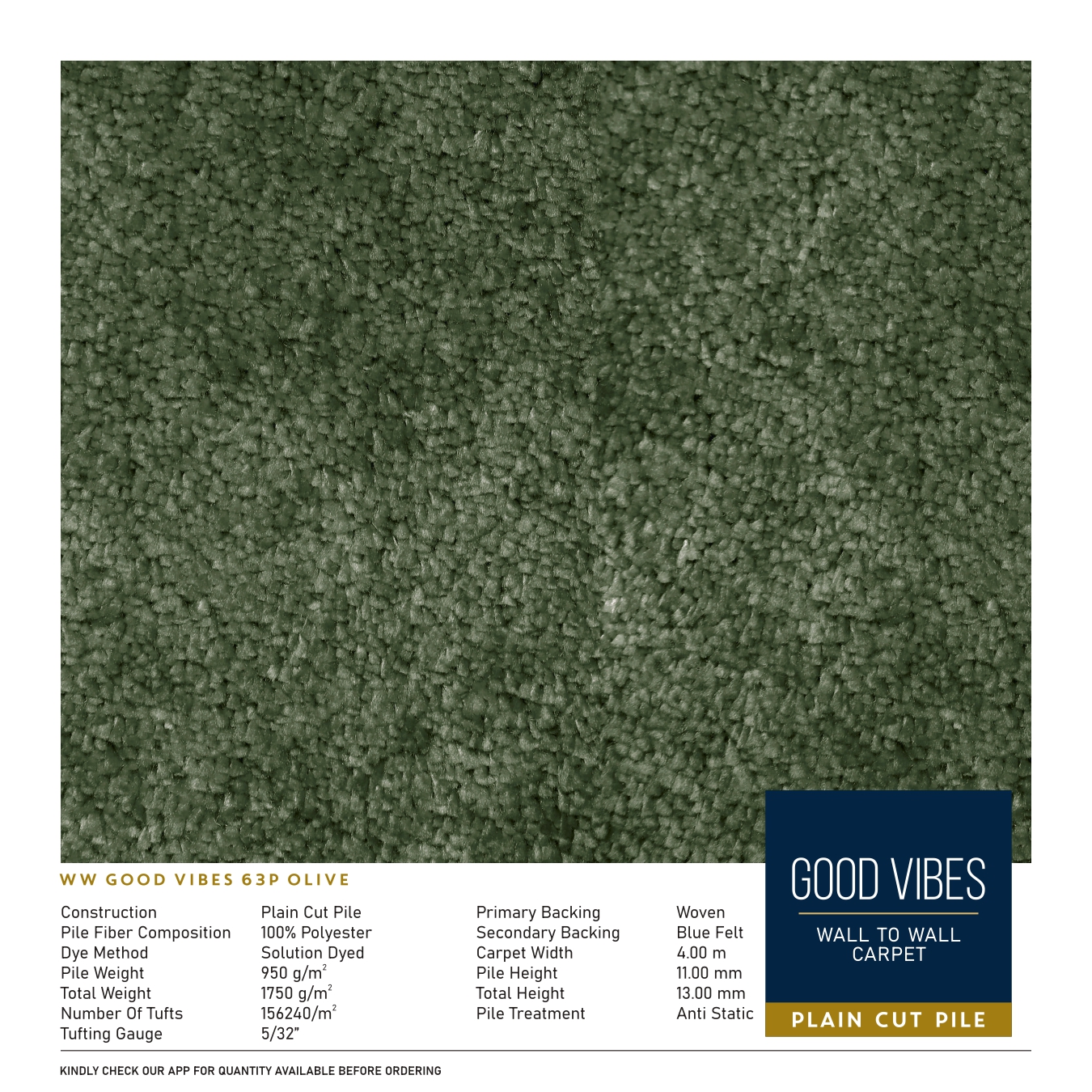 WW Good Vibes 63P Olive Carpet Tile – Stylish & Durable