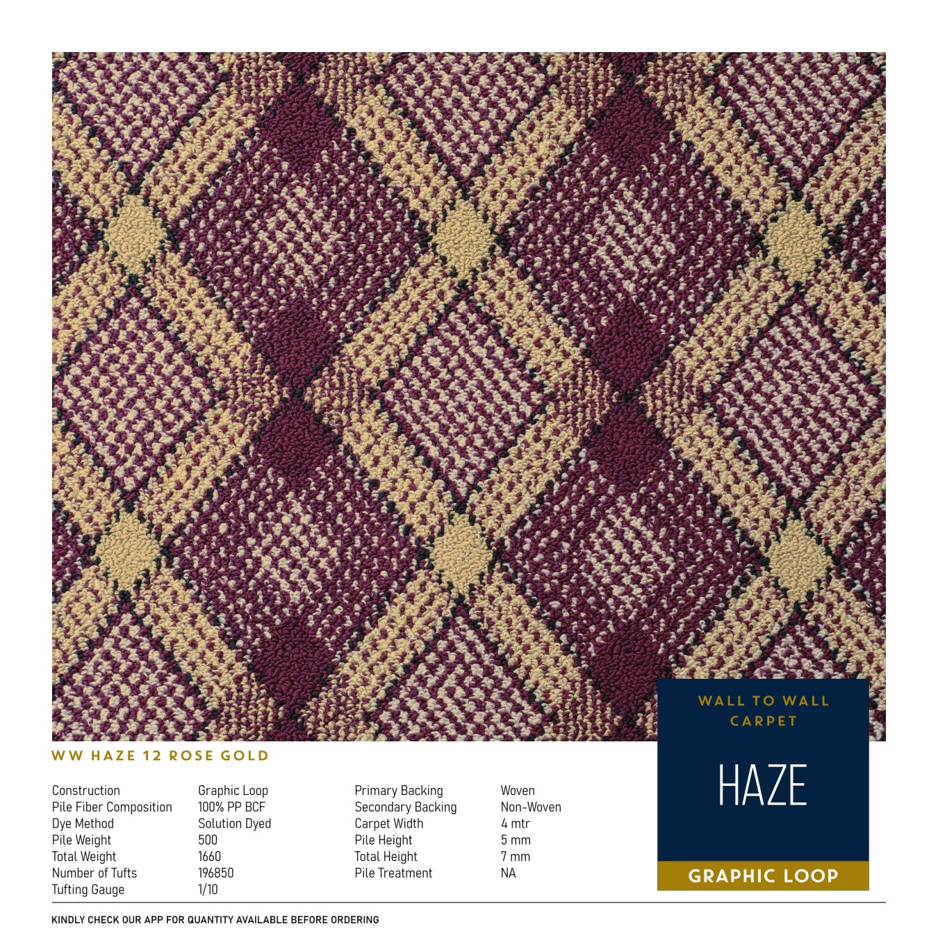 WW Haze 12 Rose Gold Carpet Tile – Stylish & Durable