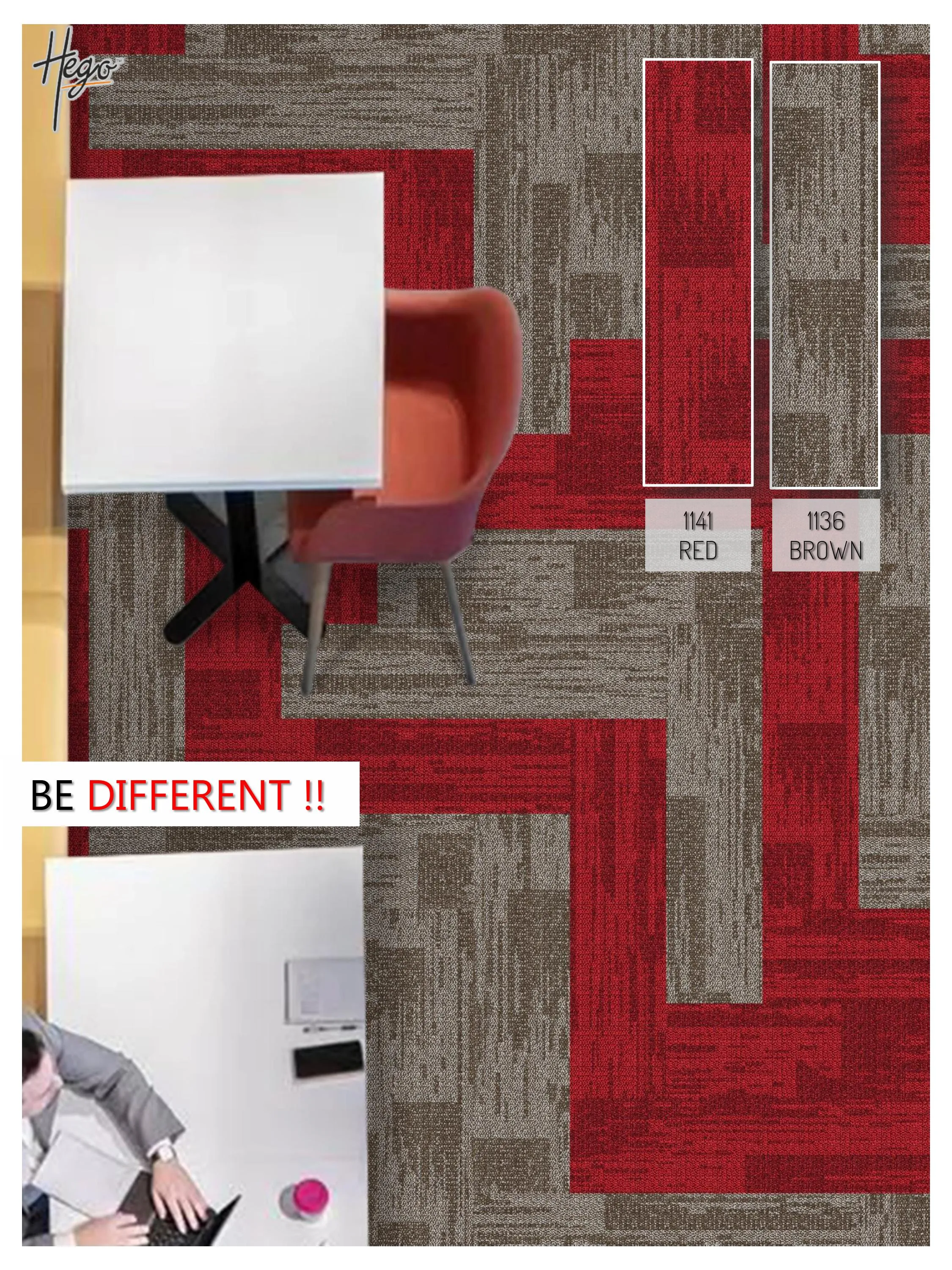HEGO Rockstar Carpet Tile 1141-Red & 1136-Brown - Durable & Stylish