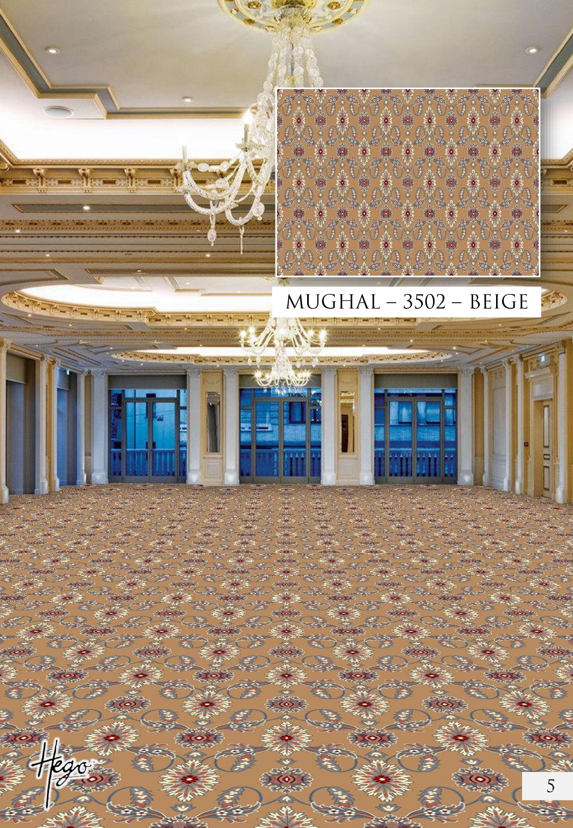 Mughal 3502-Beige Hego Wilton Carpet Roll - Elegant Design