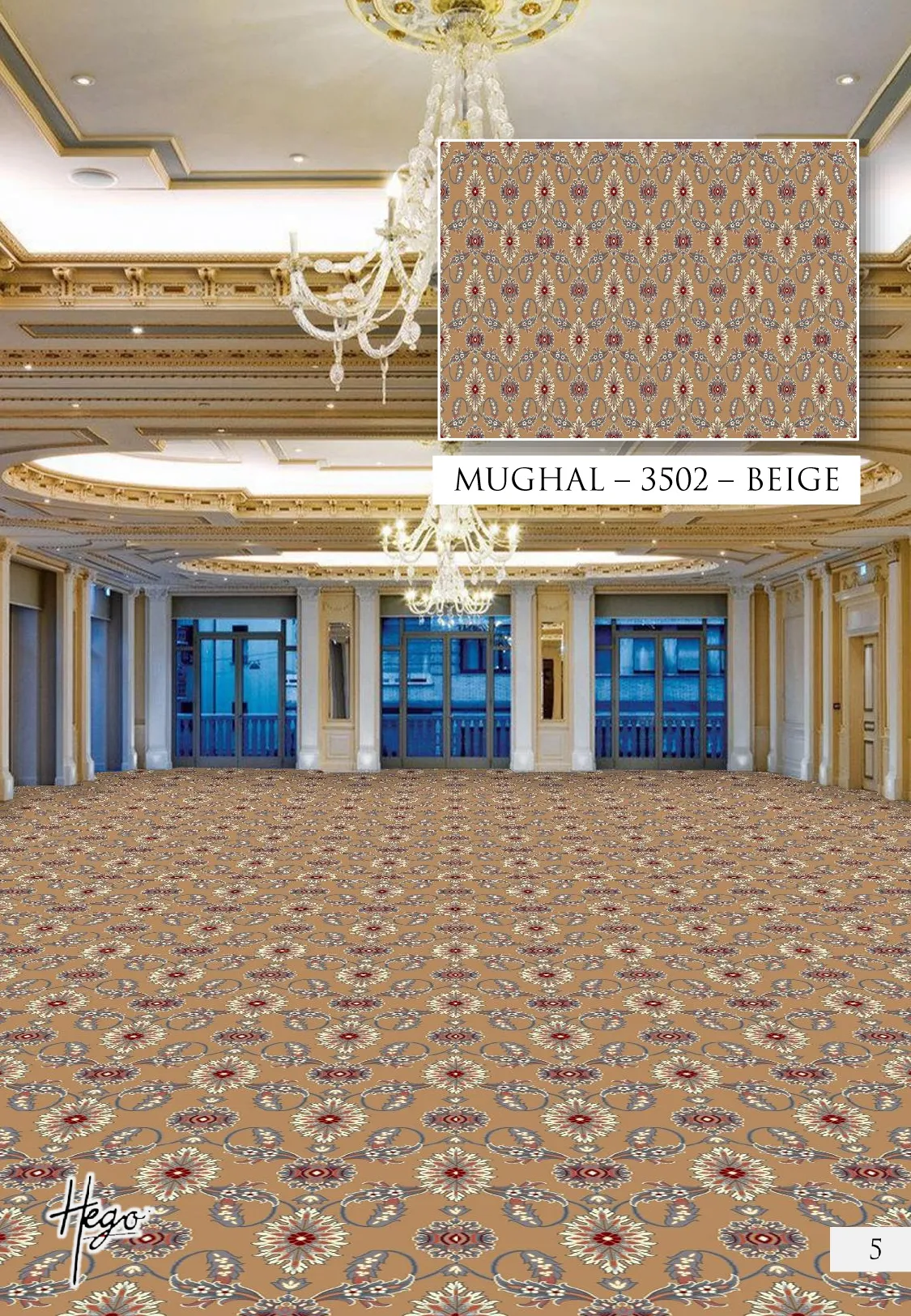 Mughal 3502-Beige Hego Wilton Carpet Roll - Elegant Design