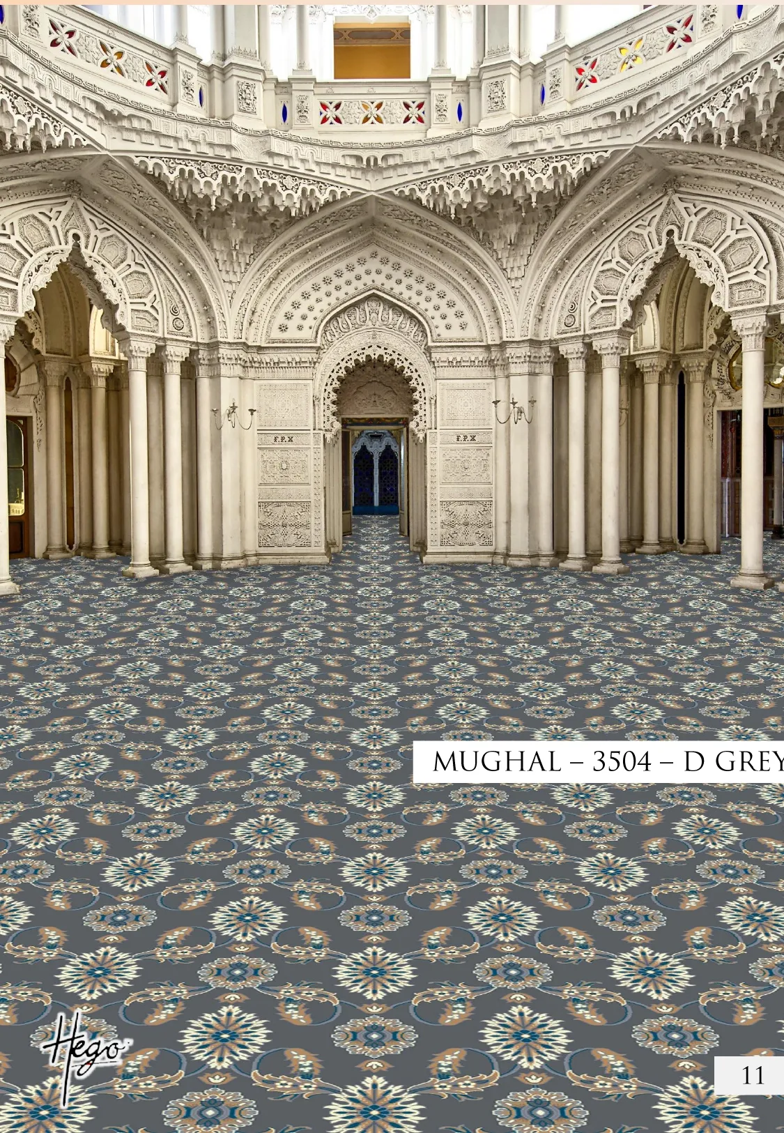 Mughal 3504-D-Grey Hego Wilton Carpet Roll - Elegant Design