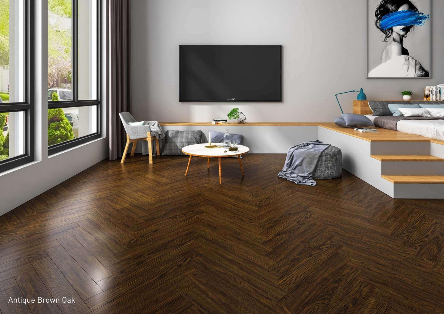 606*101*8.3 mm Antique Brown Oak Farsh Herringbone Flooring