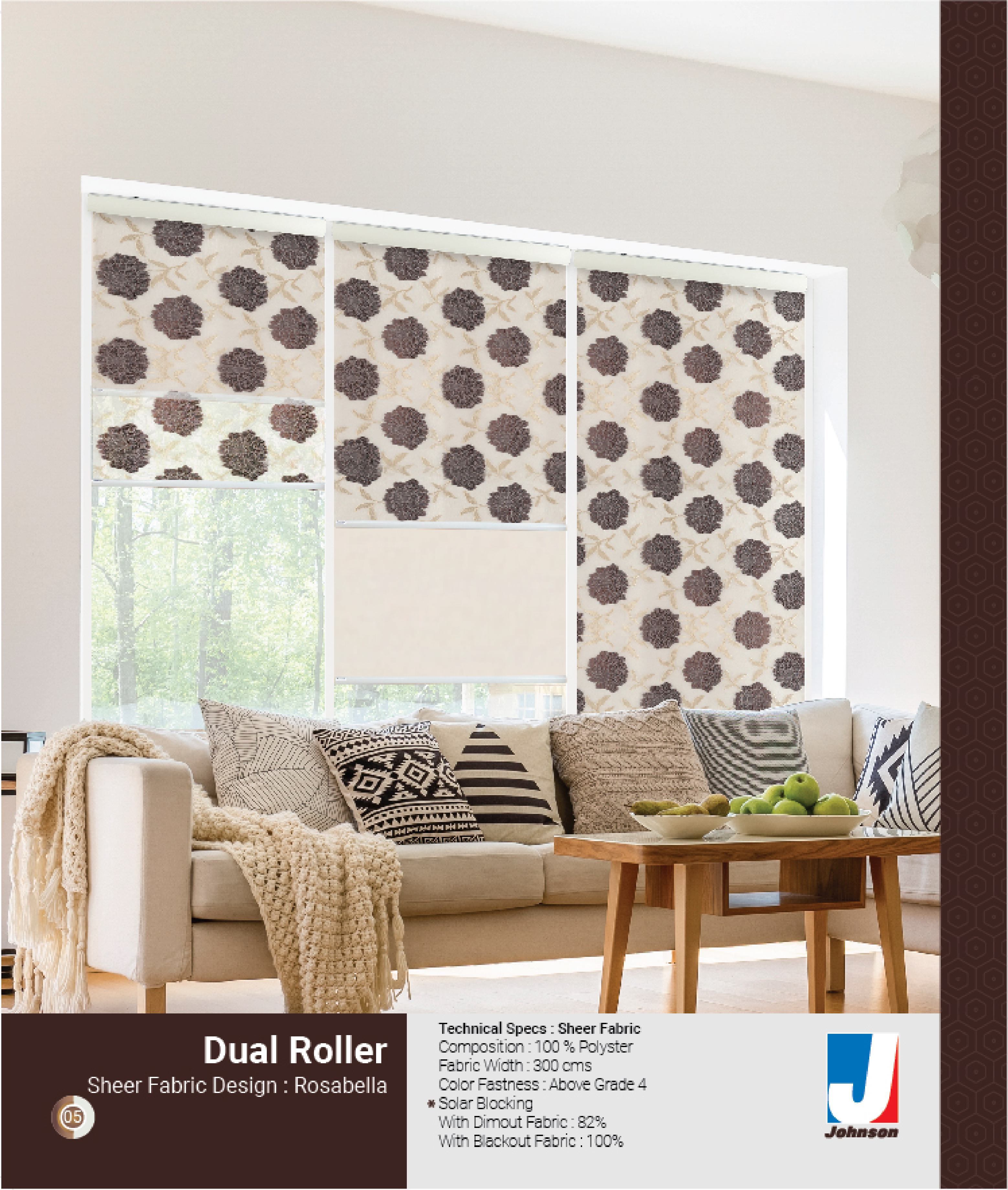 RosaBella Dual Roller Blind - Sheer Fabric Design